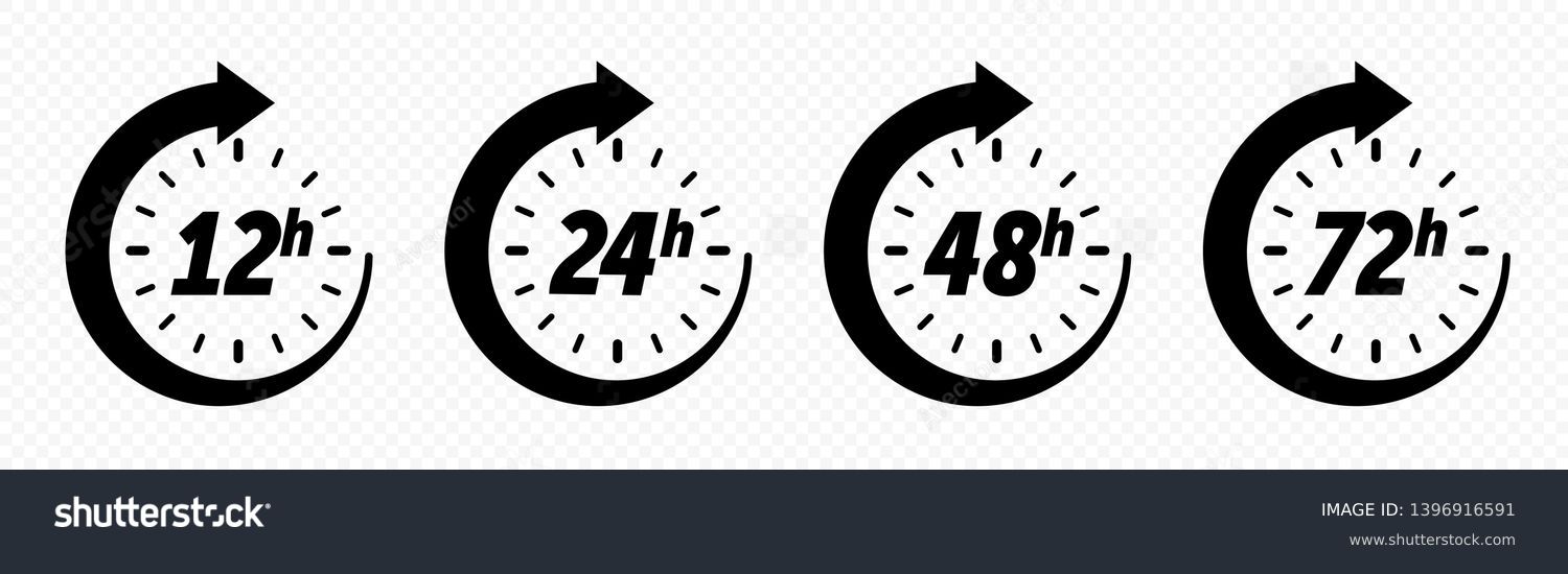 SVG of 12, 24, 48 and 72 hours clock arrow. Vector work time effect or delivery service time icons svg