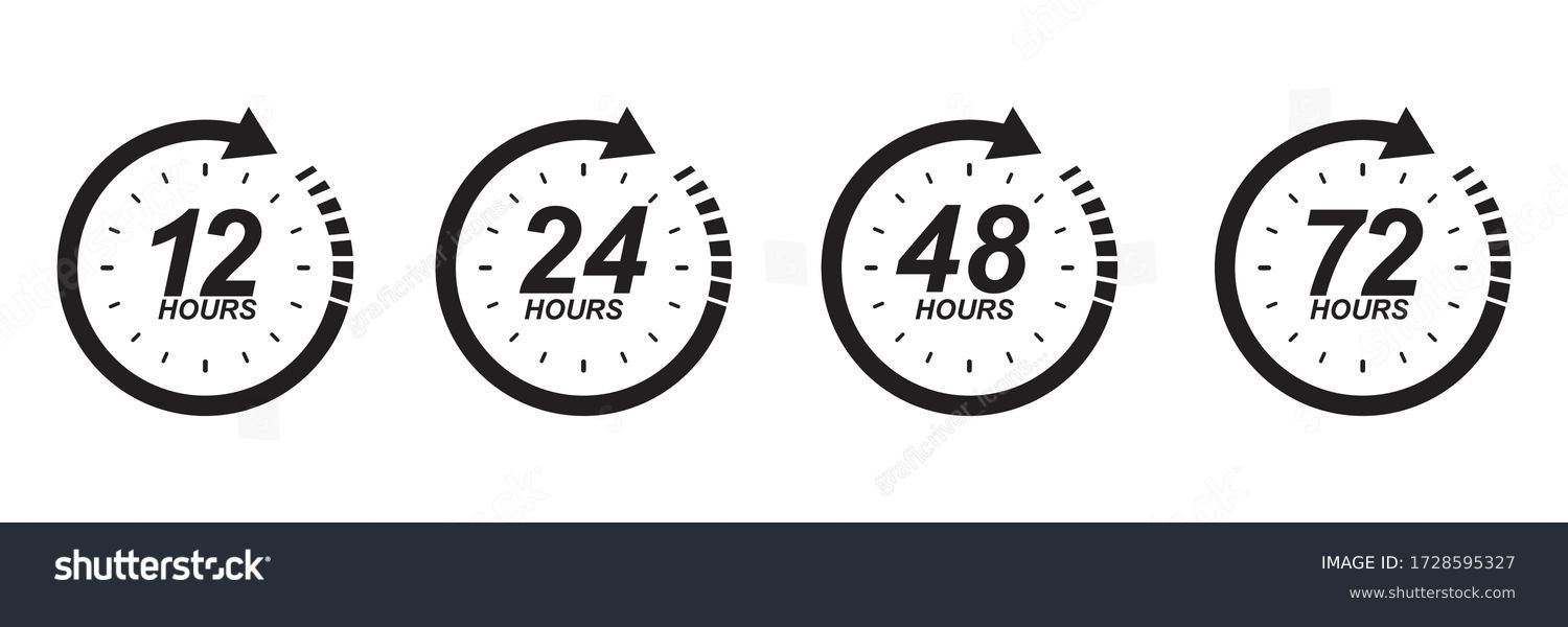 SVG of 12, 24, 48 and 72 hours clock sign icon. service opening hours, work time or delivery service time symbol, vector illustration isolated on white  background.  svg