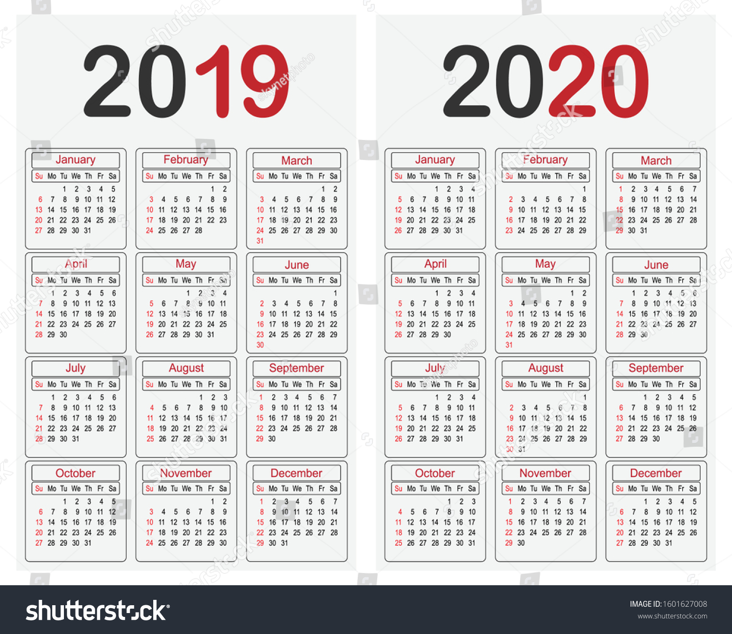 2019 2020 Year Calendar Planner Template Stock Vector (Royalty Free ...