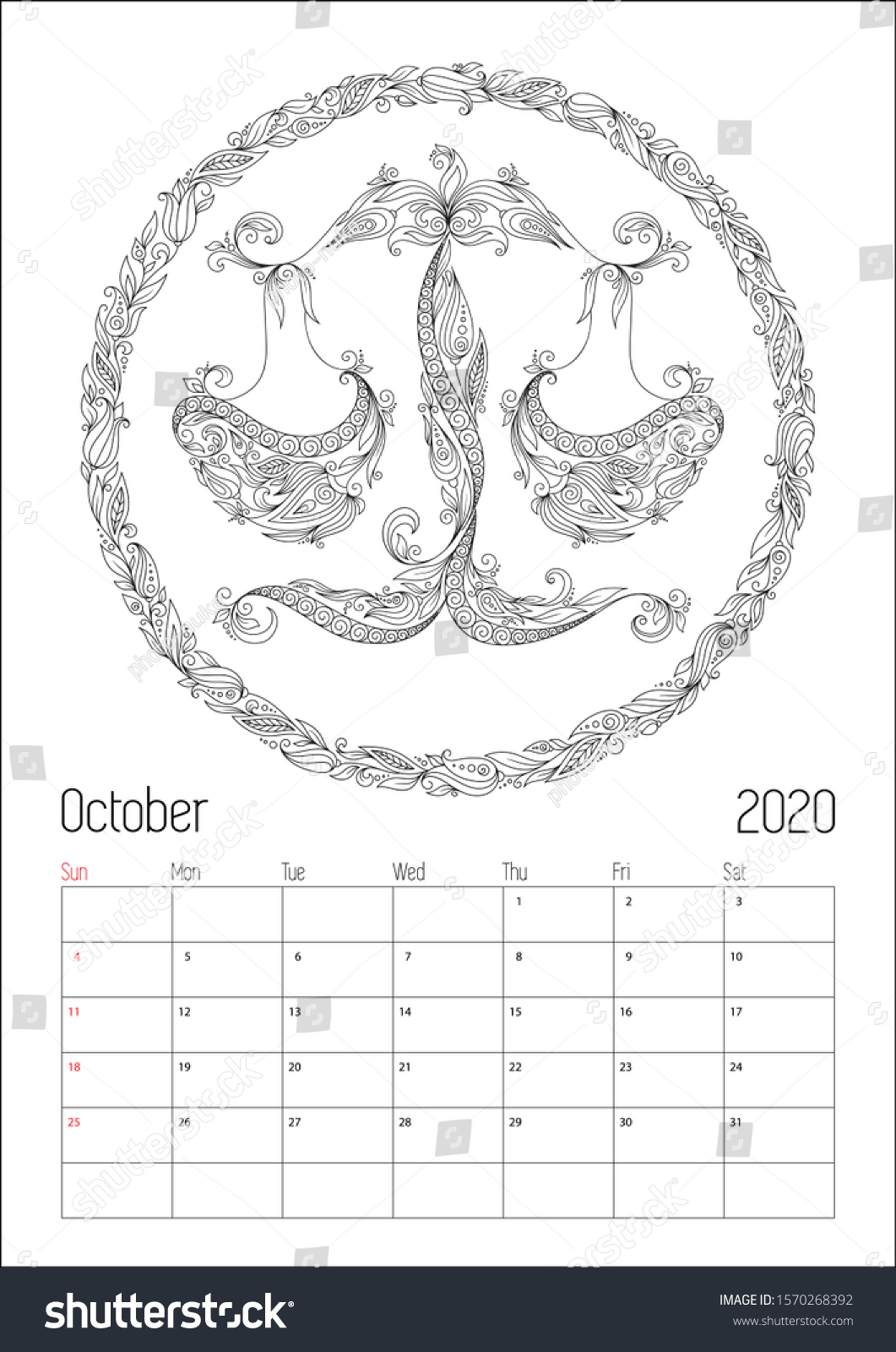 2020 Antistress Calendar Planner Doodle Illustration Stock Vector Royalty Free 1570268392