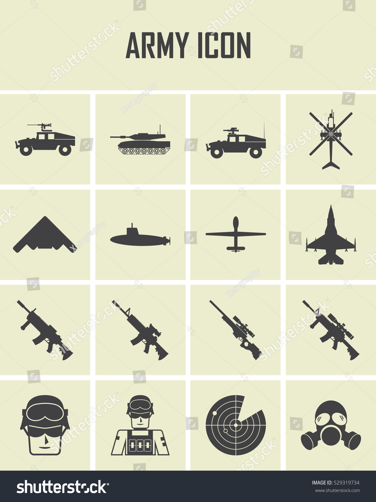 Army Icons Set. Flat Vector Mono Symbols. - 529319734 : Shutterstock