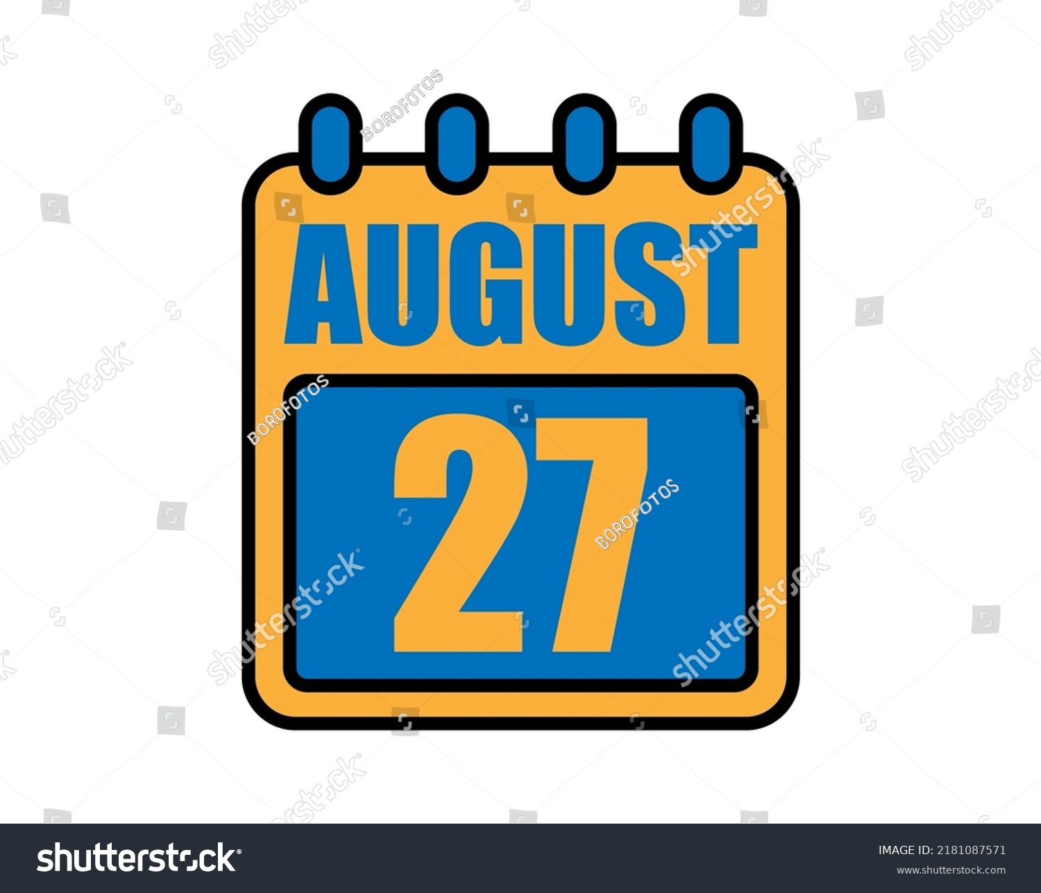 SVG of 27 August calendar. August calendar icon in blue and orange. Vector Calendar Page Isolated on White Background. svg