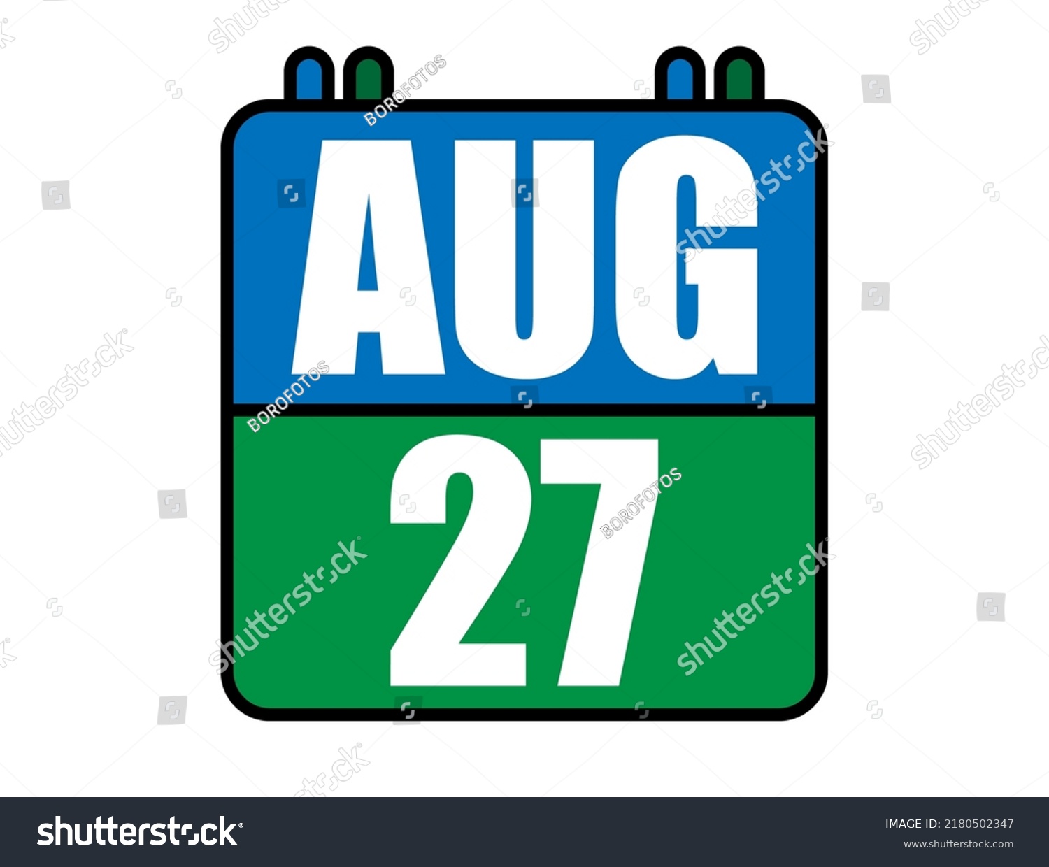 SVG of 27 August calendar. Blue and green calendar page for August days. Vector isolated on white background. svg