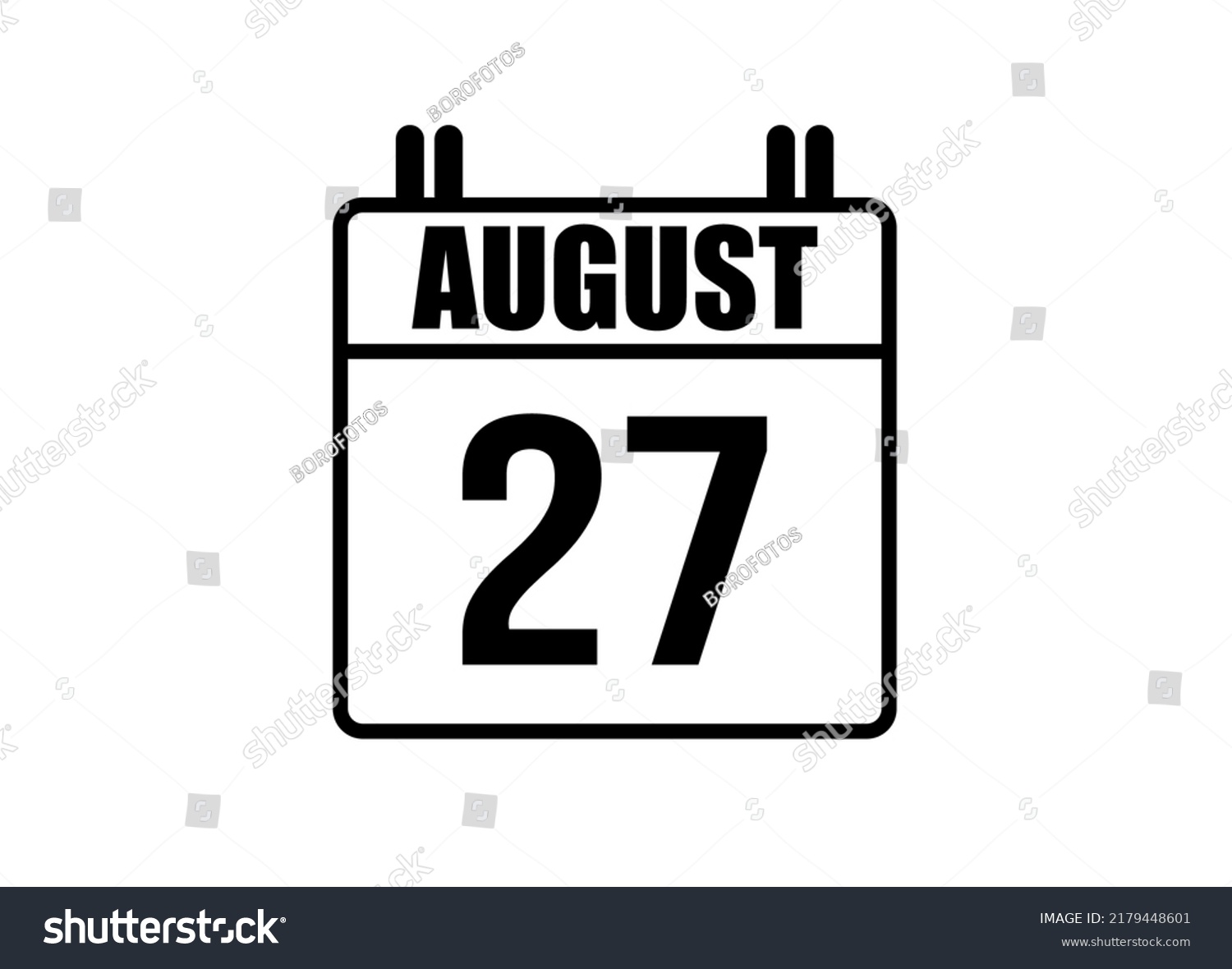 SVG of 27 August calendar. Simple calendar page for the month of August. Black vector on white background. svg
