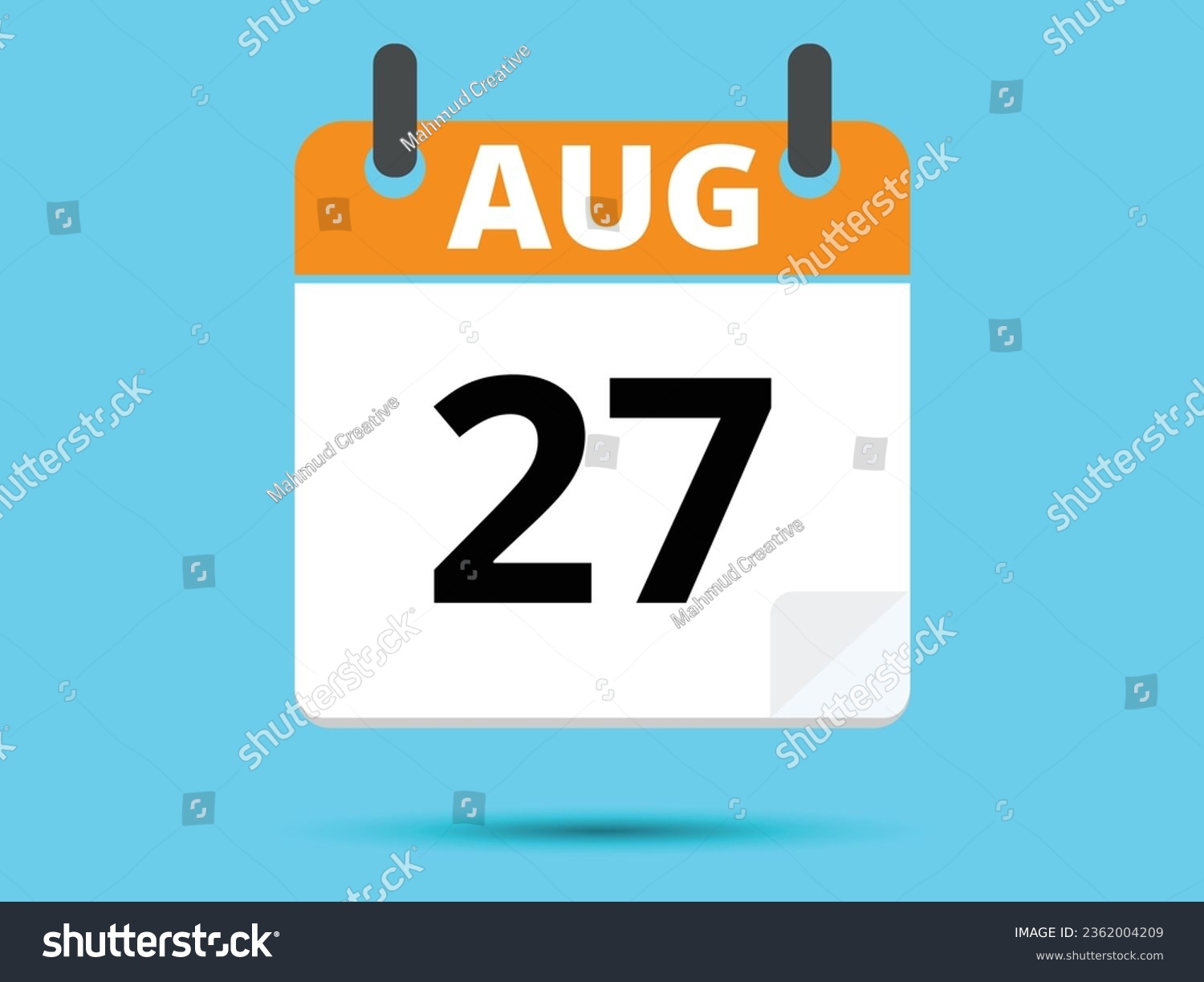 SVG of 27 August. Flat icon calendar isolated on blue background. Vector illustration. svg