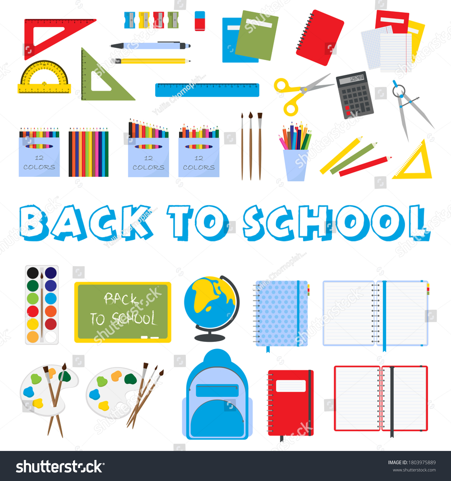 Back School Large Set School Subjects Stock Vector (Royalty Free ...