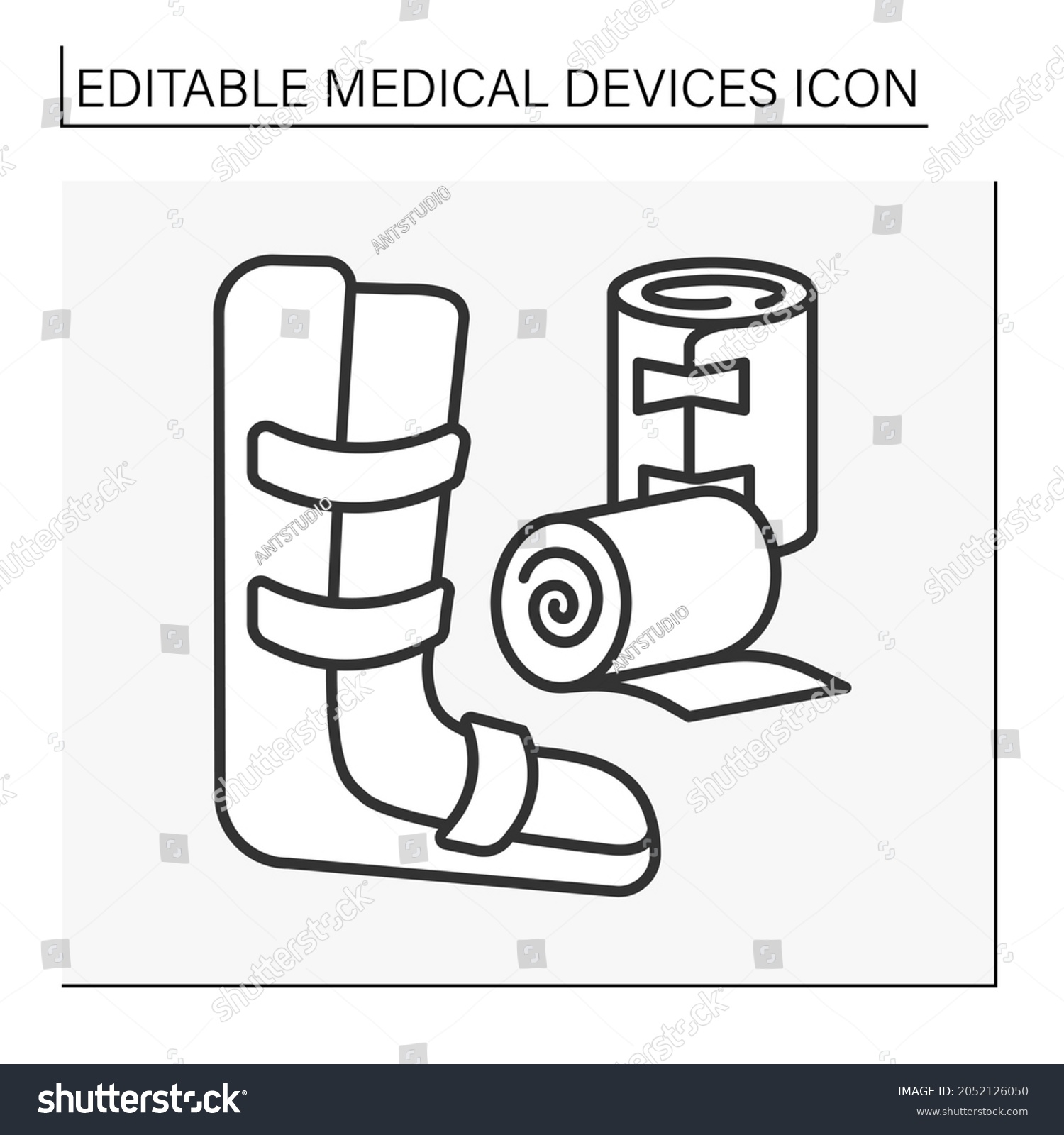 SVG of  Bandage line icon. Strip of woven material. Medical boot. Bind up wounds or to protect an injured part of the body. Medical devices concept. Isolated vector illustration. Editable stroke svg