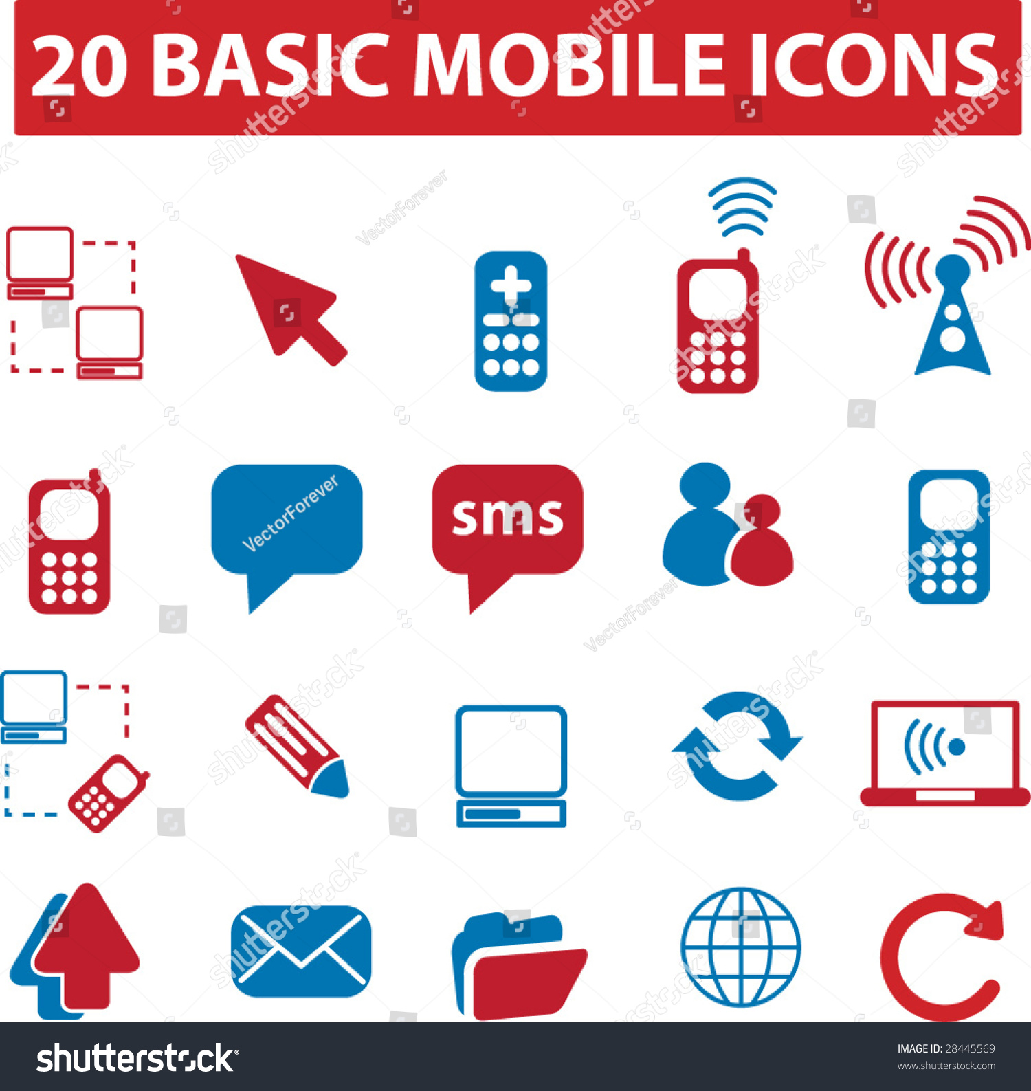 20 Basic Mobile Icons Stock Vector (Royalty Free) 28445569