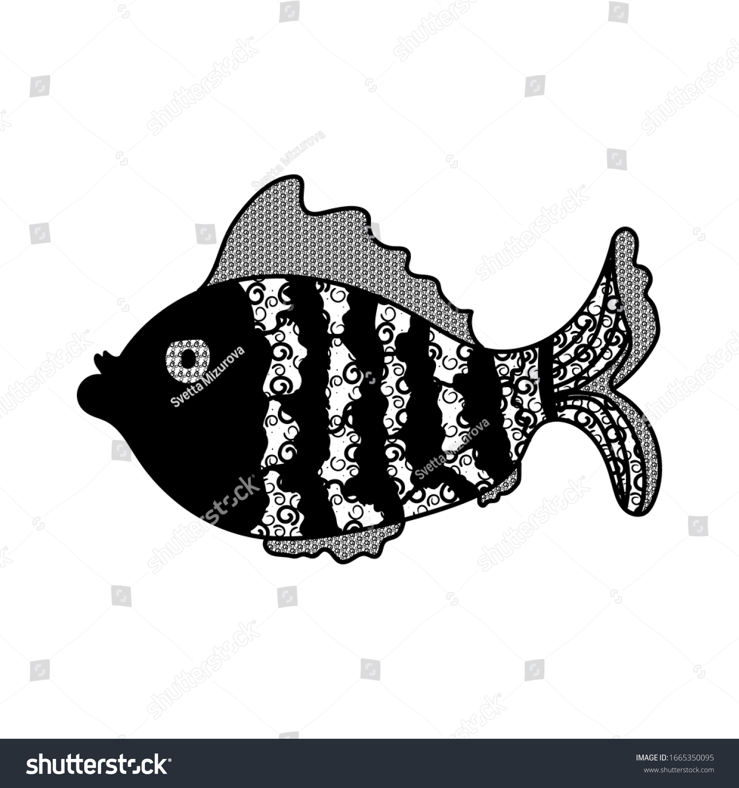 美しい魚 鱗 ひれは ゼンタングルの形で作られる ベクター画像 のベクター画像素材 ロイヤリティフリー