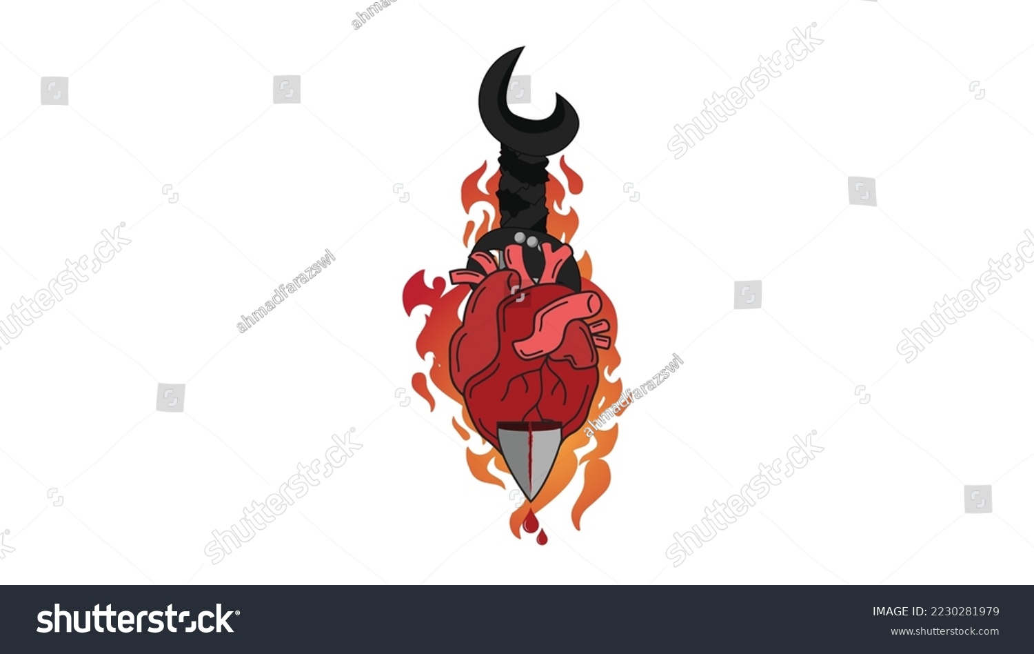 SVG of  Beautiful Modern Gaming Sword and Fire With Broken Torn Heart Creative Logo Design svg
