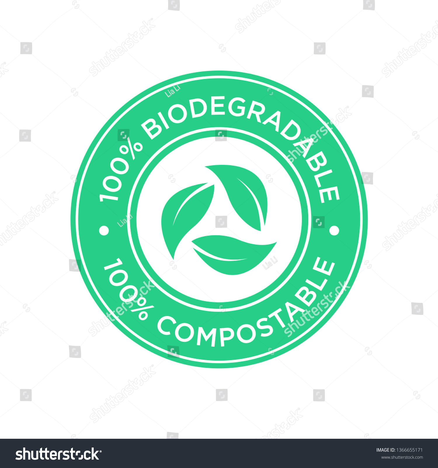 SVG of 100% Biodegradable and compostable icon. Round and green symbol. svg