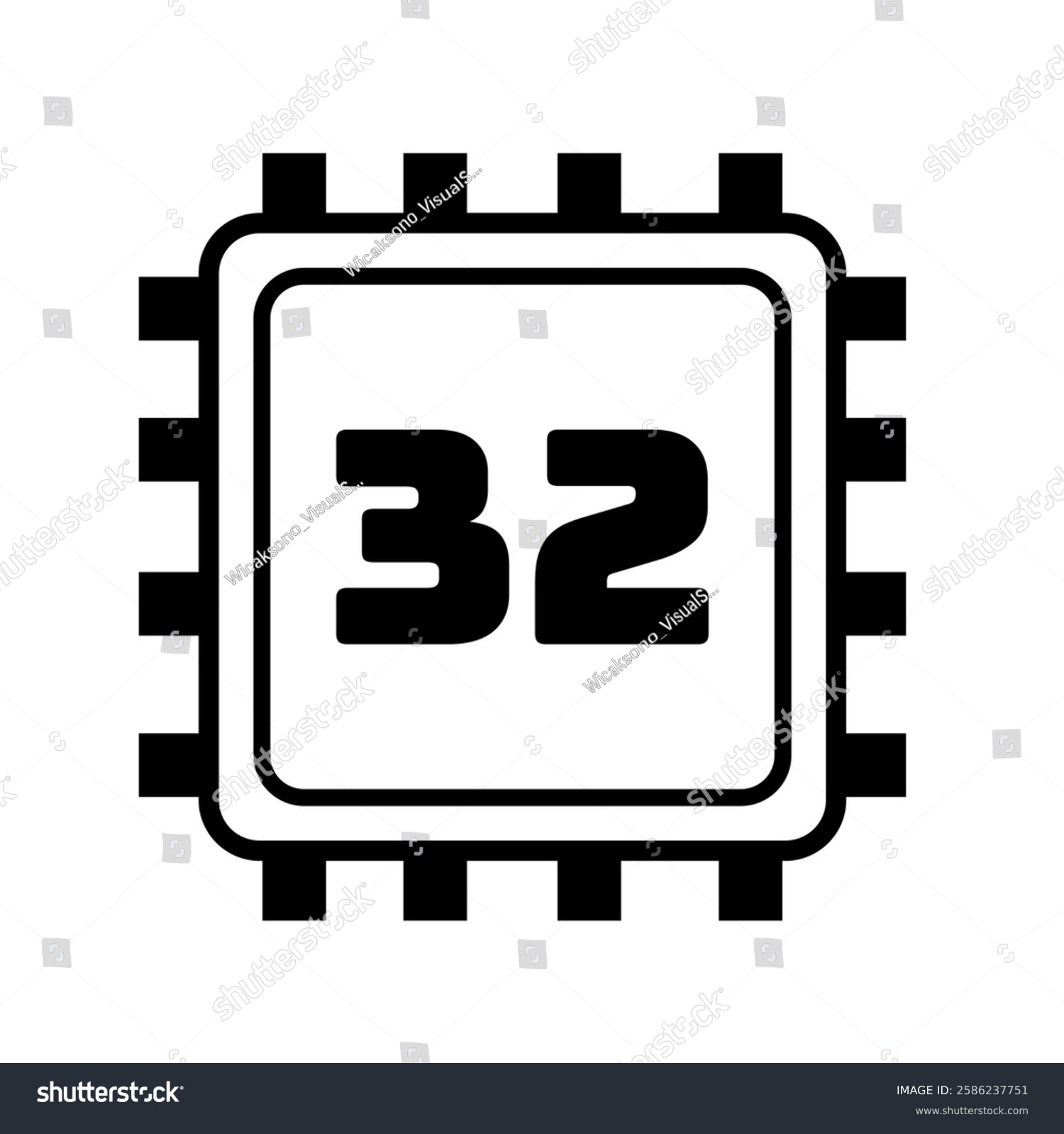 black and white cpu with number 32 clip art preview