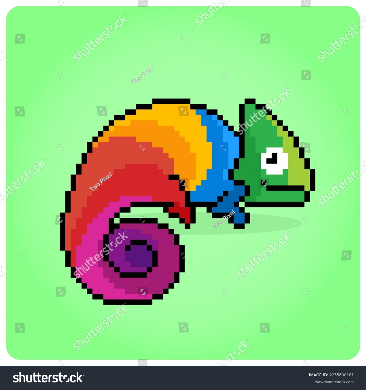 SVG of 8 -bit pixel colorful chameleon. Animal game assets in vector illustrations. svg