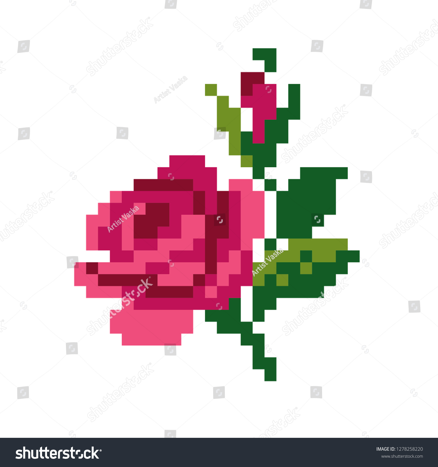 8 Bit Pixel Pink Rose Vector Stock Vector (Royalty Free) 1278258220