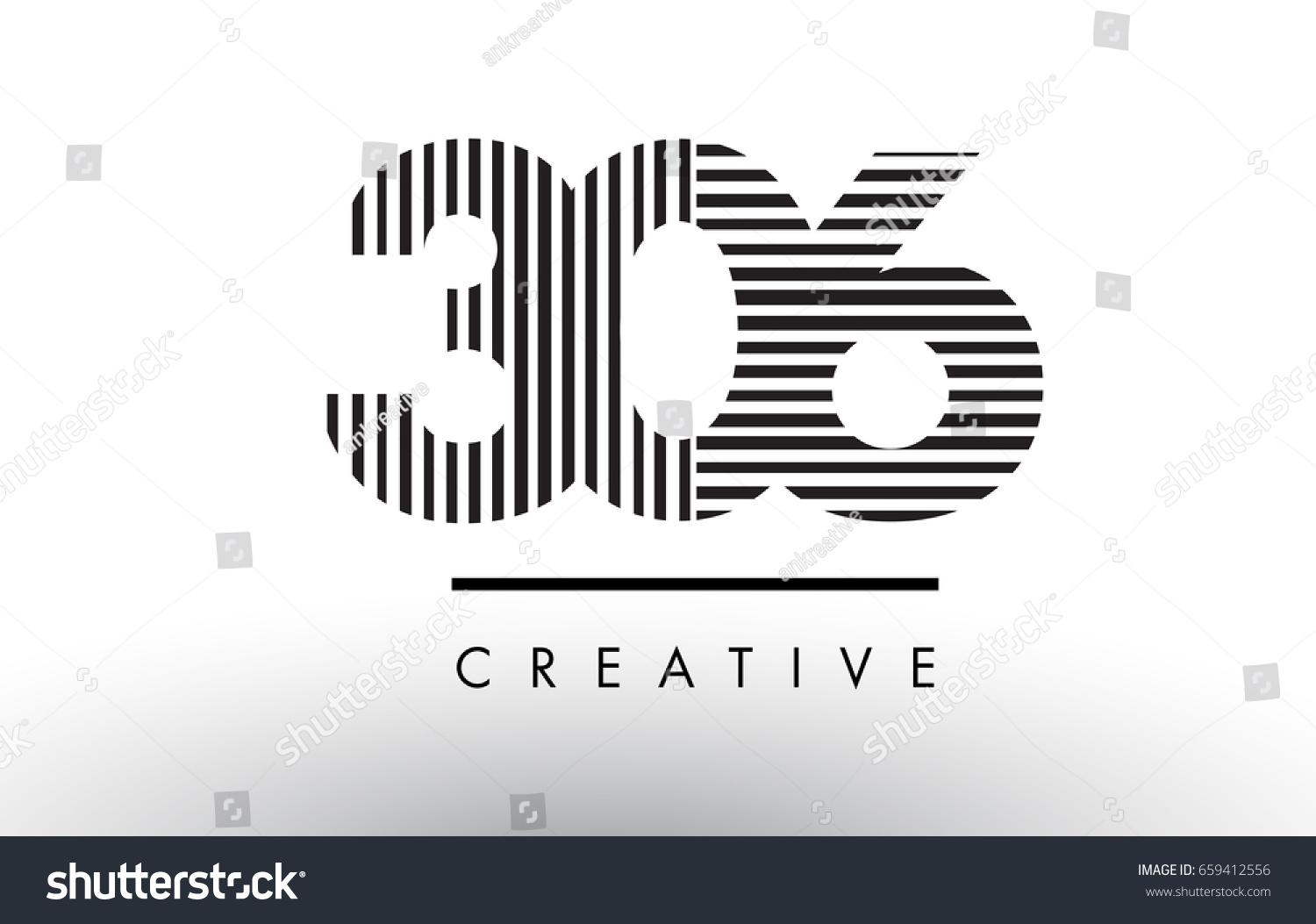 SVG of 306 Black and White Number Logo Design with Vertical and Horizontal Lines. svg