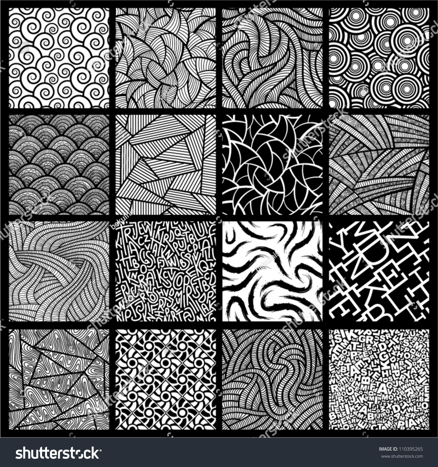 16 Black And White Seamless Vector Patterns. - 110395265 : Shutterstock
