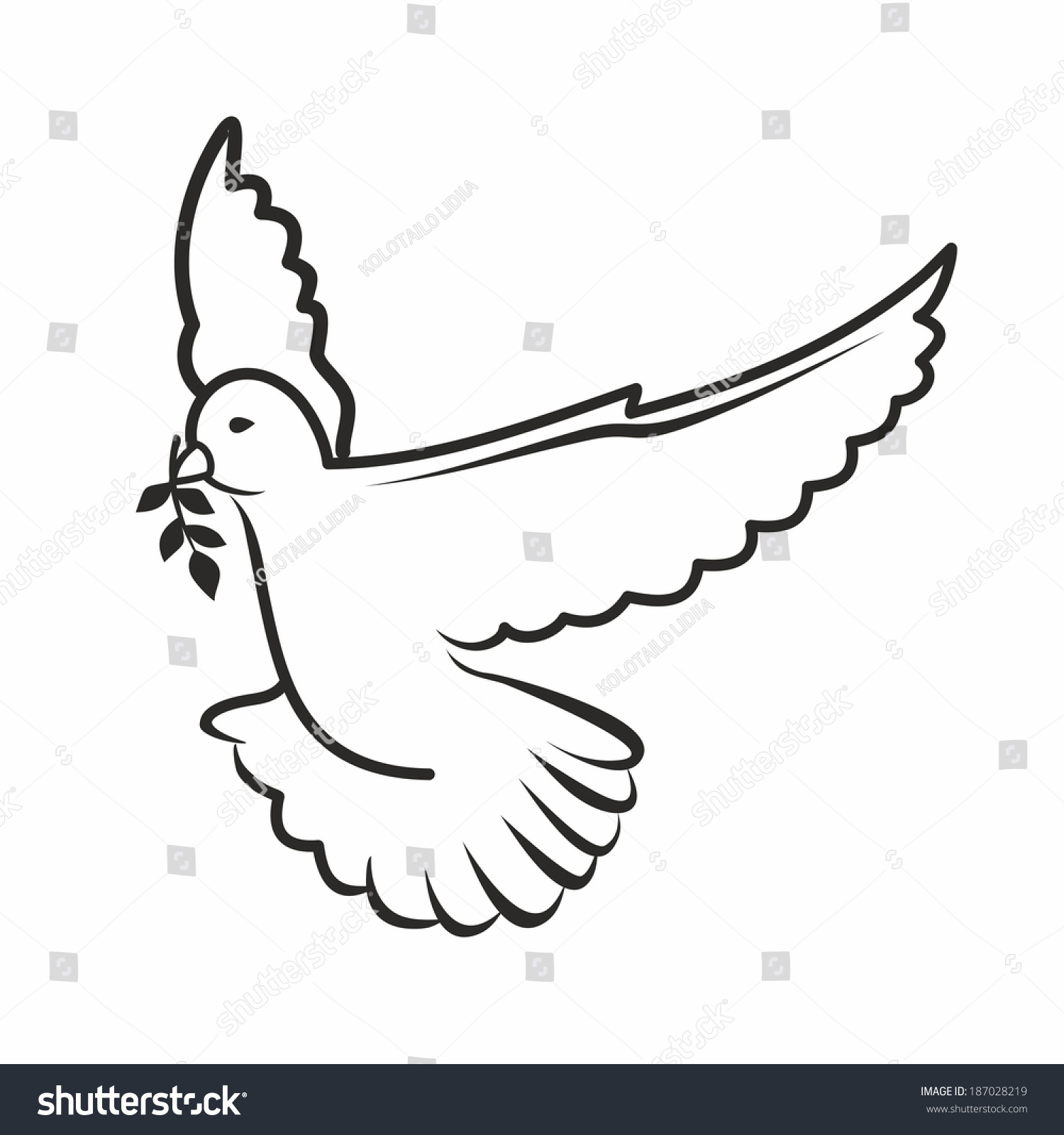 Black Outline Dove Stock Vector 187028219 - Shutterstock