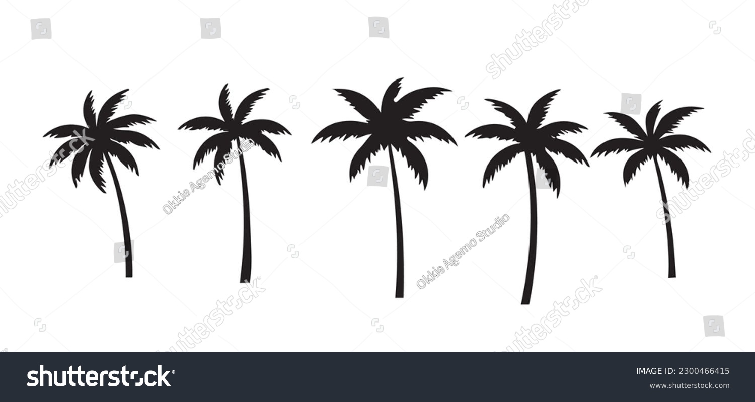 SVG of 	
Black palm tree set vector illustration on white background silhouette art black white stock illustration	
 svg