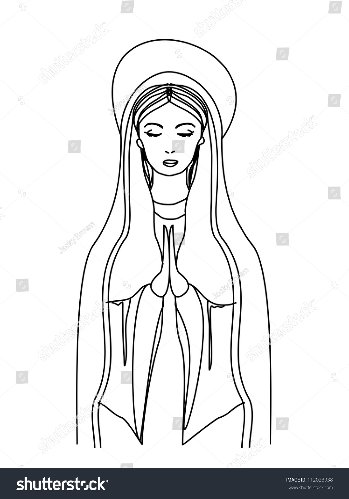 Blessed Virgin Mary In Black And White Contour Drawing Stock Vector ...