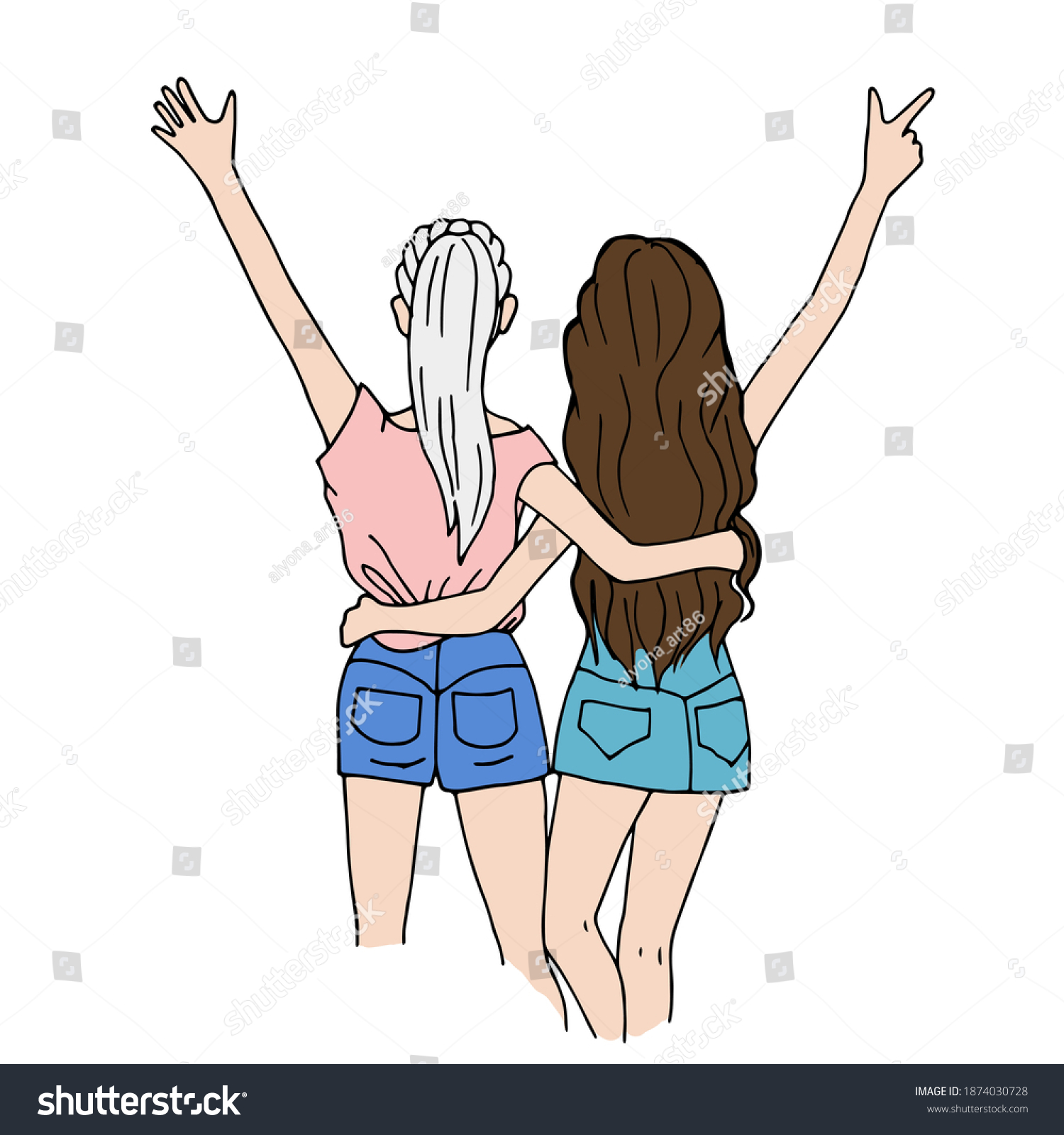 Blonde Brunette Hugging Happy See You Stock Vector Royalty Free 1874030728