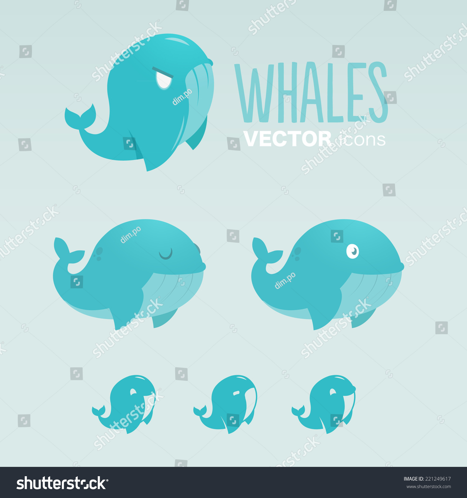 Blue Whales Icons Logo Symbols Illustration Stock Vector 221249617 ...