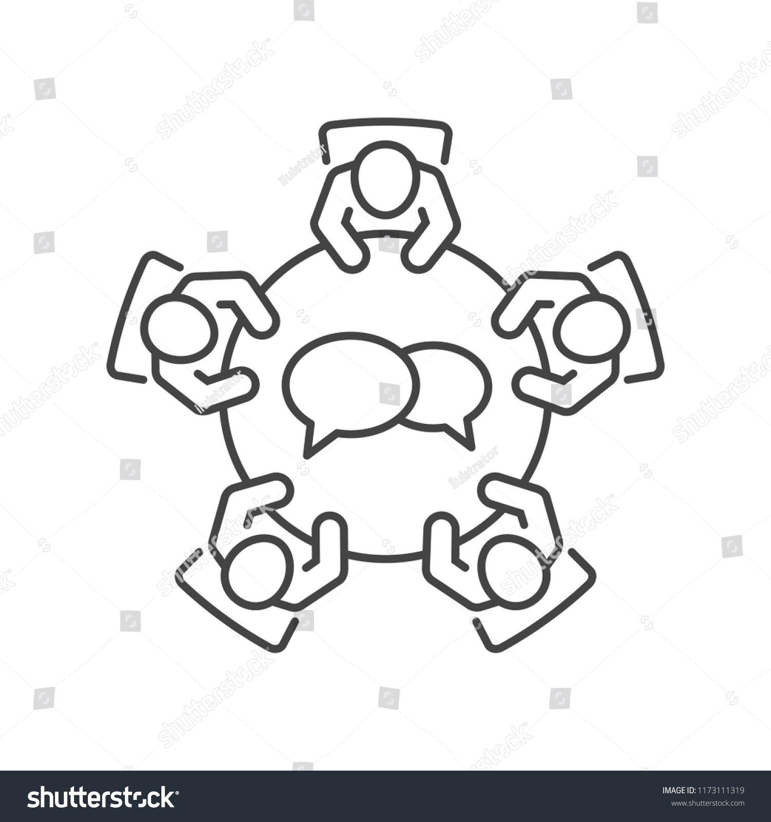 SVG of 
Brainstorming and teamwork icon. Business meeting. Discussion group. Debate team. Group of people in conference room sitting around a table working together on new creative projects. svg