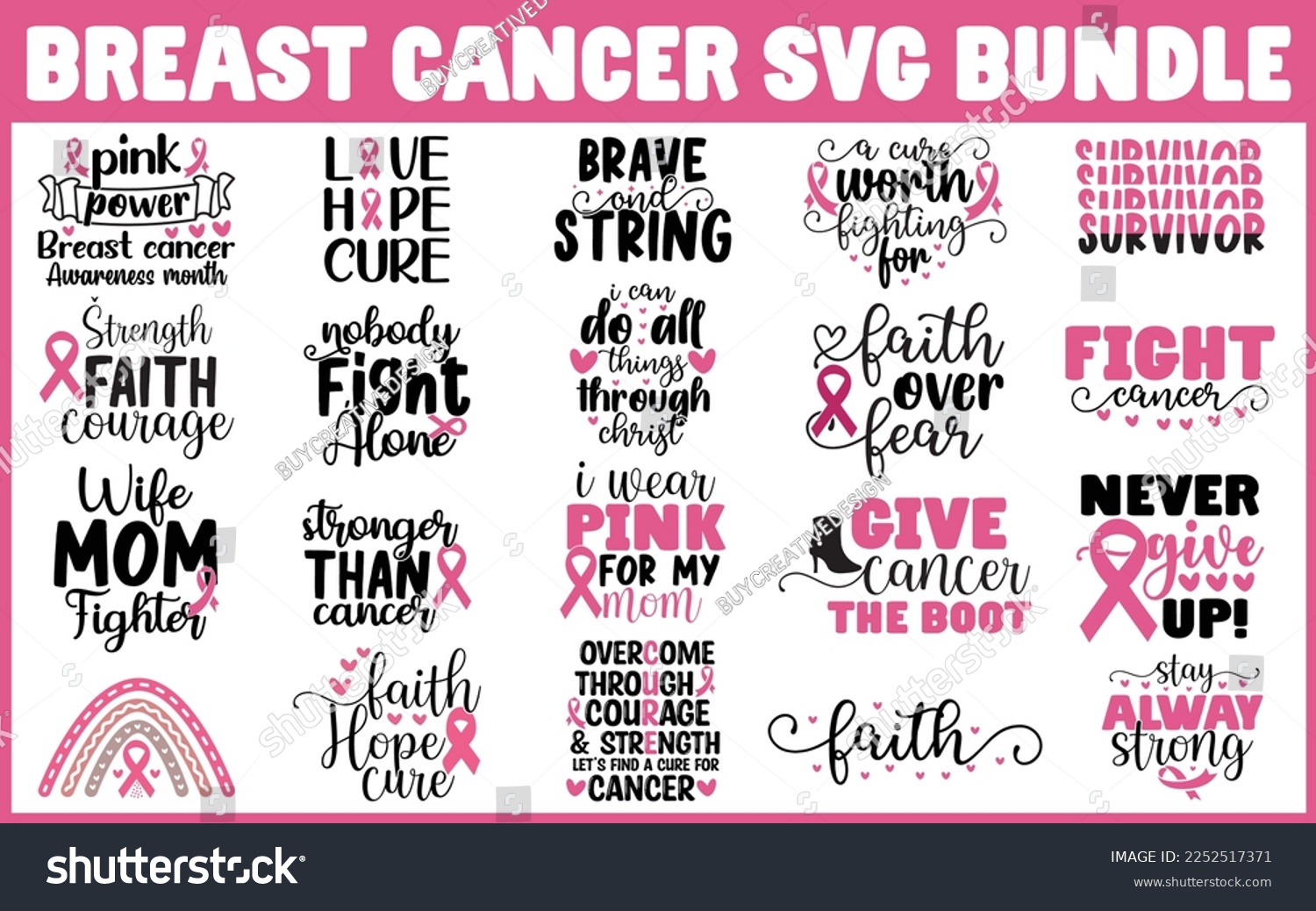 SVG of 20 Breast Cancer SVG Bundle, Cancer SVG, Cancer Awareness, Instant Download, Ribbon SVG,Breast Cancer Shirt, cut files, Cricut, Silhouette svg