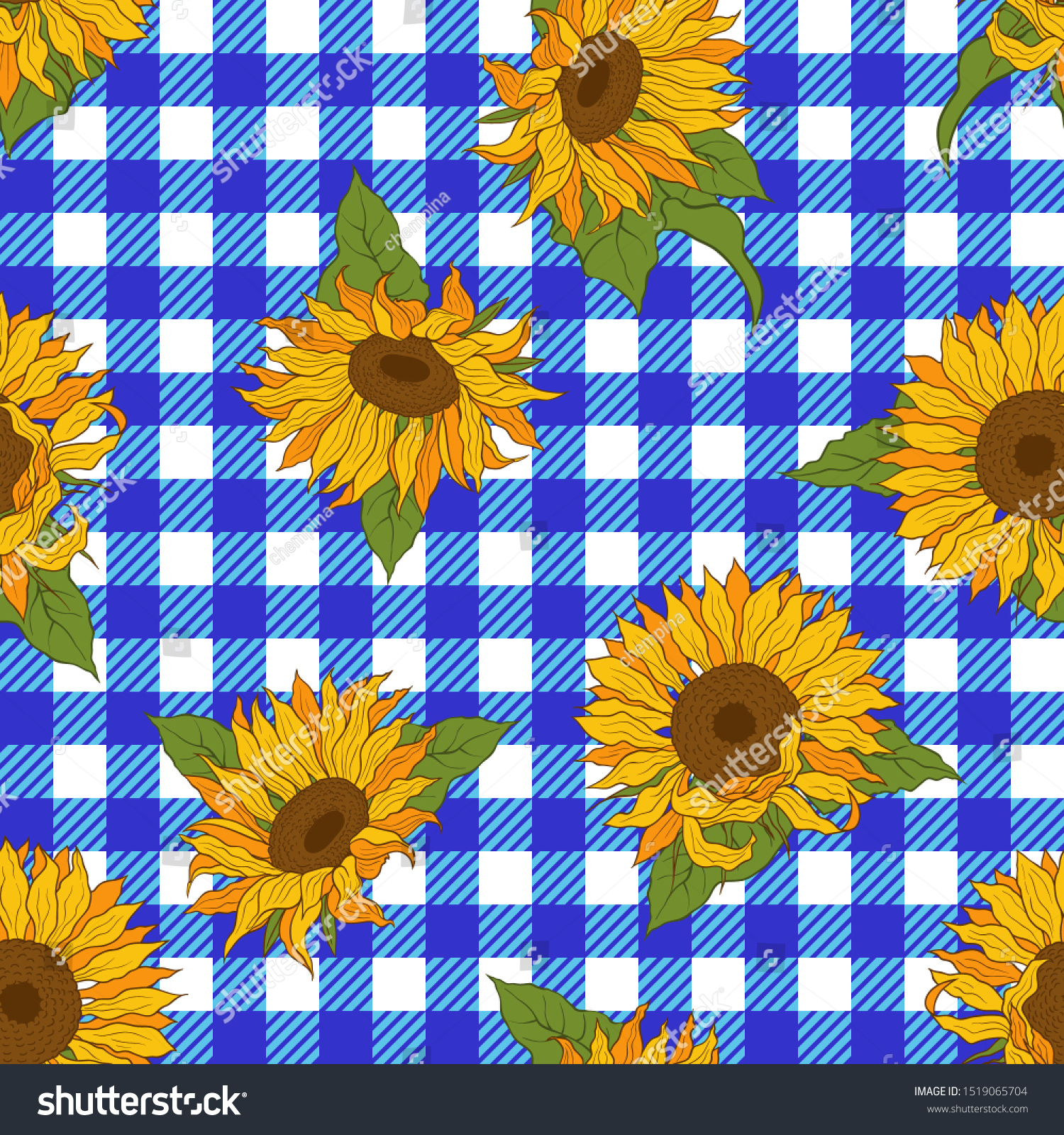 checkered with sunflowers