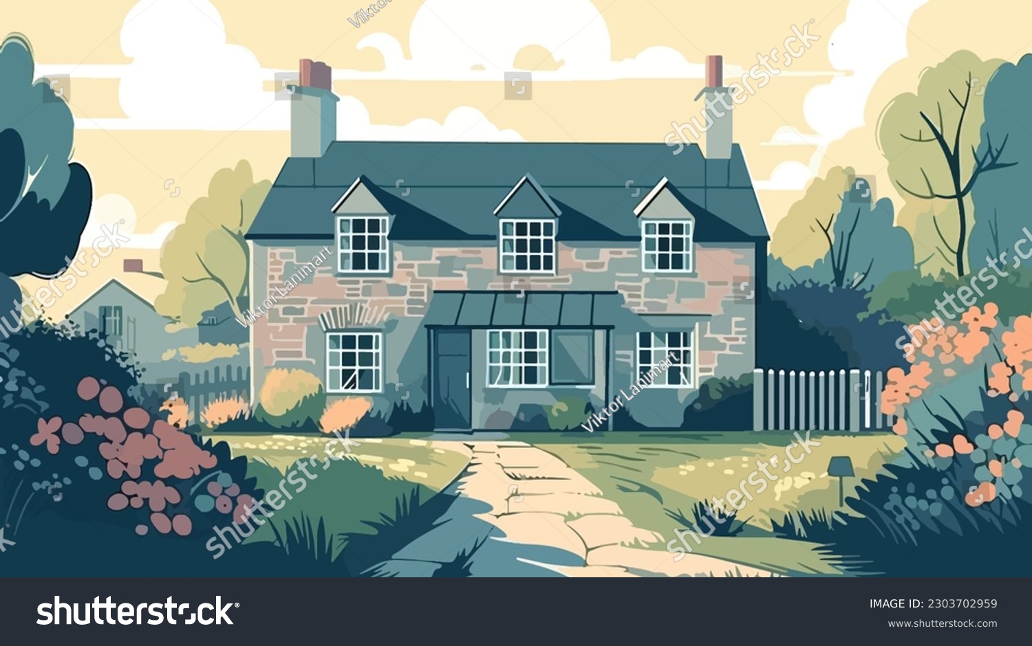 SVG of 
British countryside, English country garden, flat vector illustration, EPS 10. svg