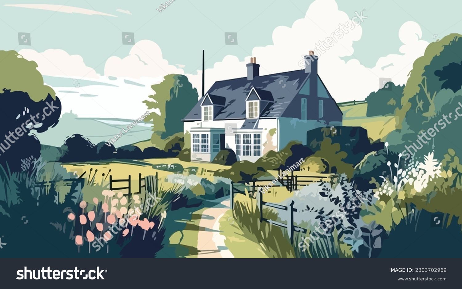 SVG of 
British countryside, English country garden, flat vector illustration, EPS 10. svg