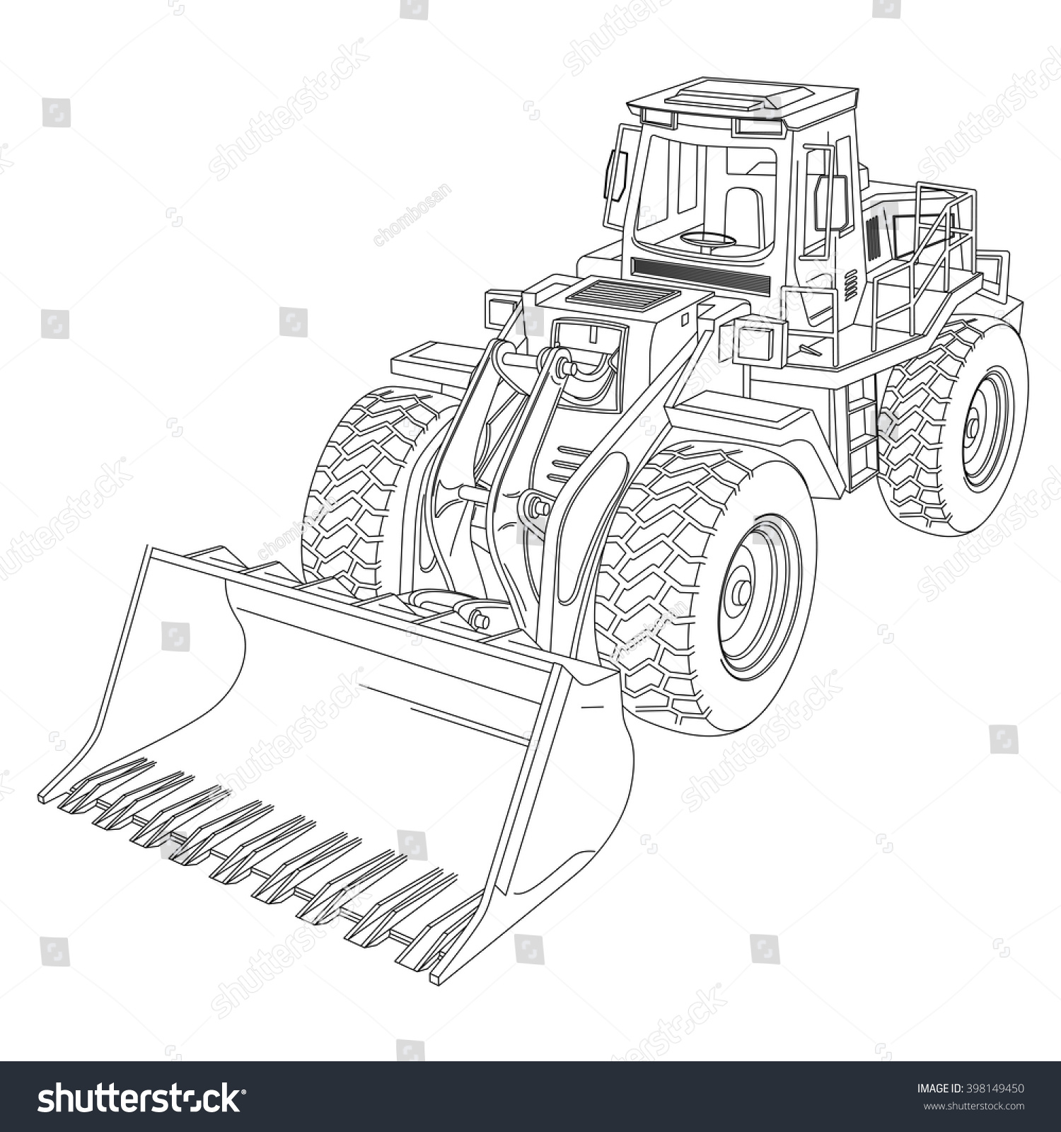 Bulldozer Construction Machinery Line Drawing Illustration Stock Vector