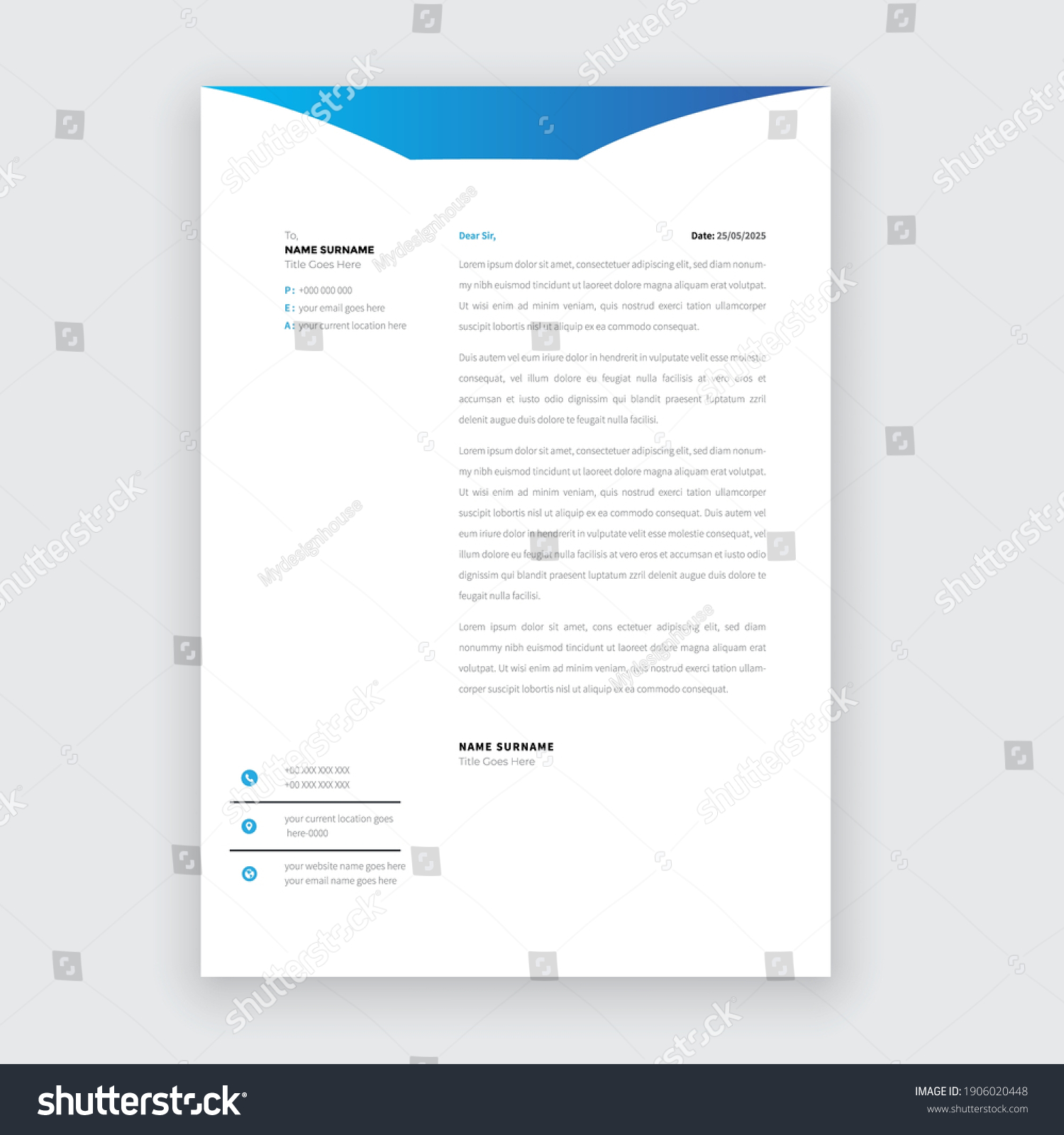 Business Style Blue Letterhead Template Design Stock Vector (Royalty ...