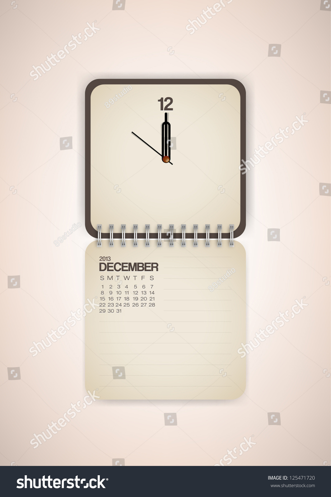2013 Calendar December Clock Design Vector Stock Vector (Royalty Free ...