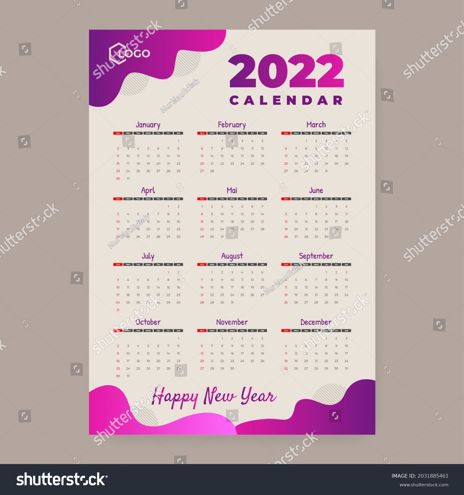 2022 Calendar Design Purple Details Stock Vector (Royalty Free ...