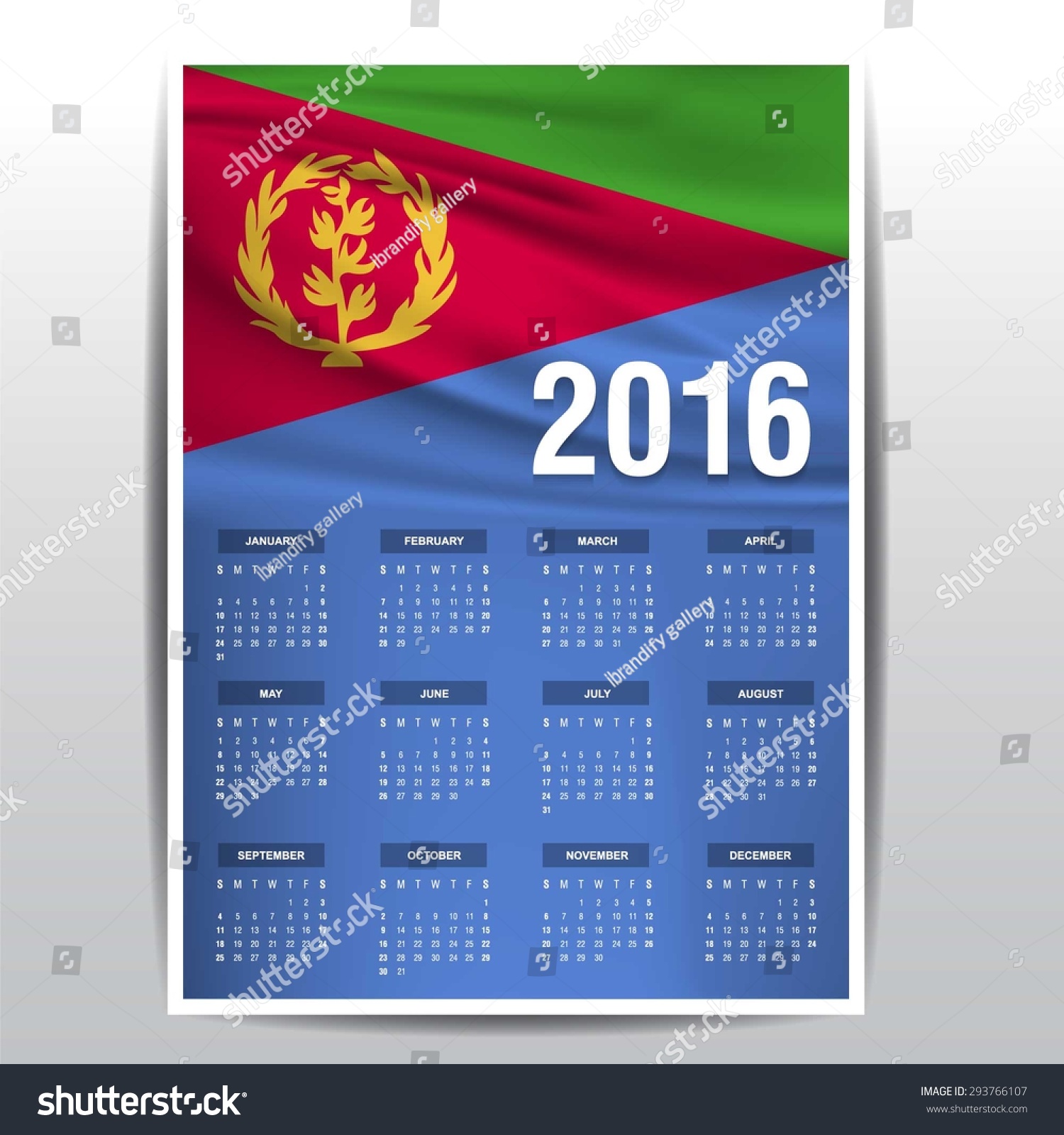 2016 Calendar Eritrea Country Flag Banner Stock Vector (Royalty Free