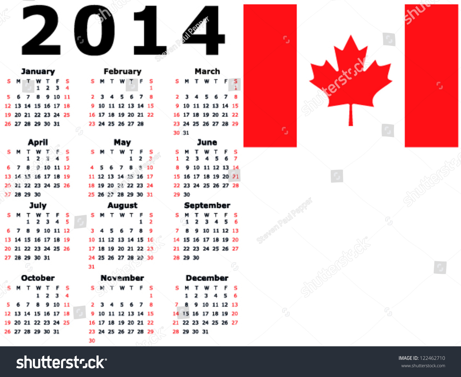 14 Calendar Flag Canada Stock Vector Royalty Free