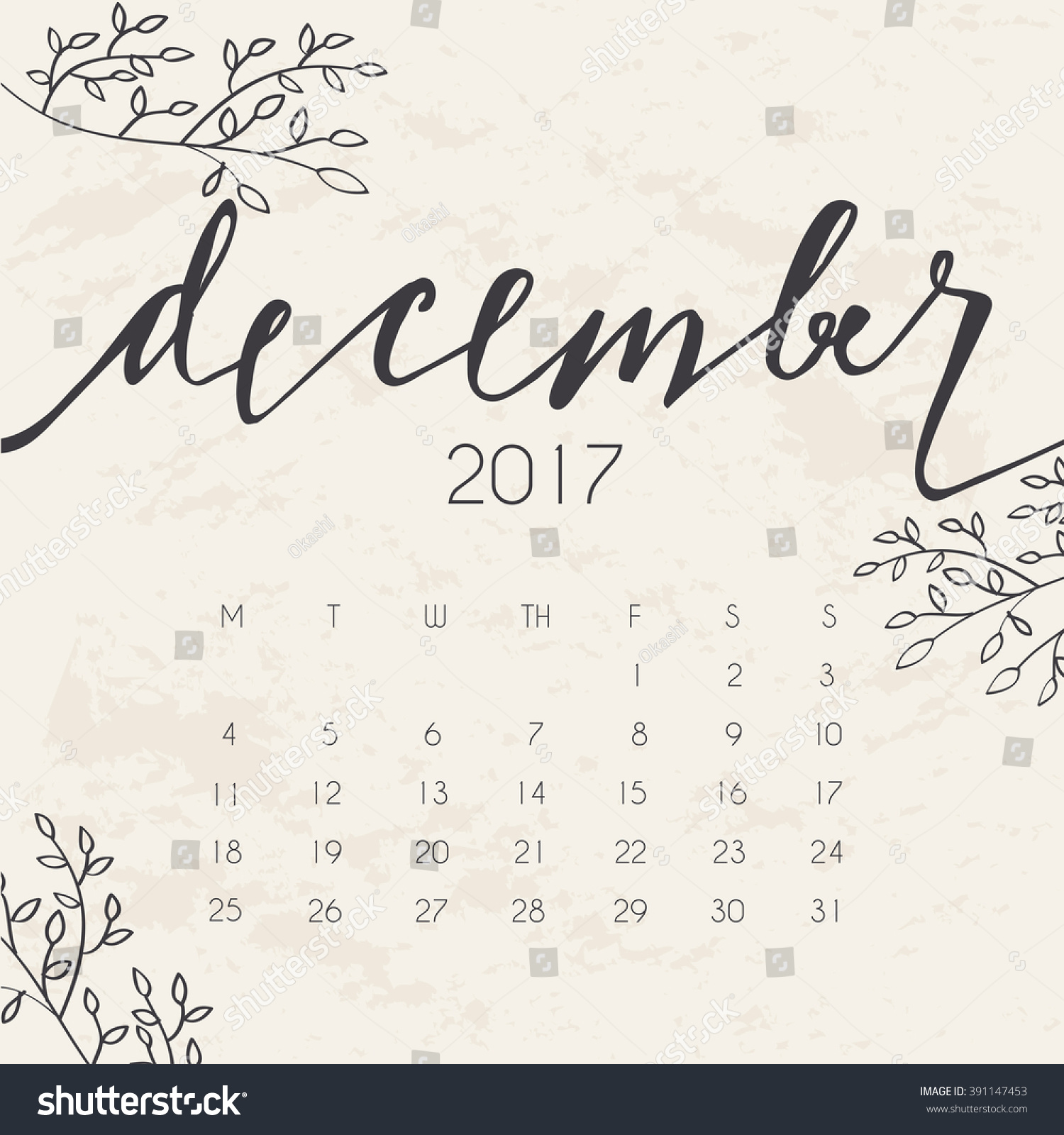 2017 Calendar Handwriting On Paper Vector Stock Vector 391147453 ...