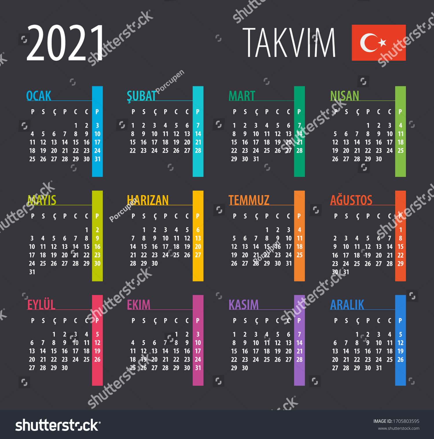 21 Calendar Illustration Template Mock Turkish Stock Vector Royalty Free