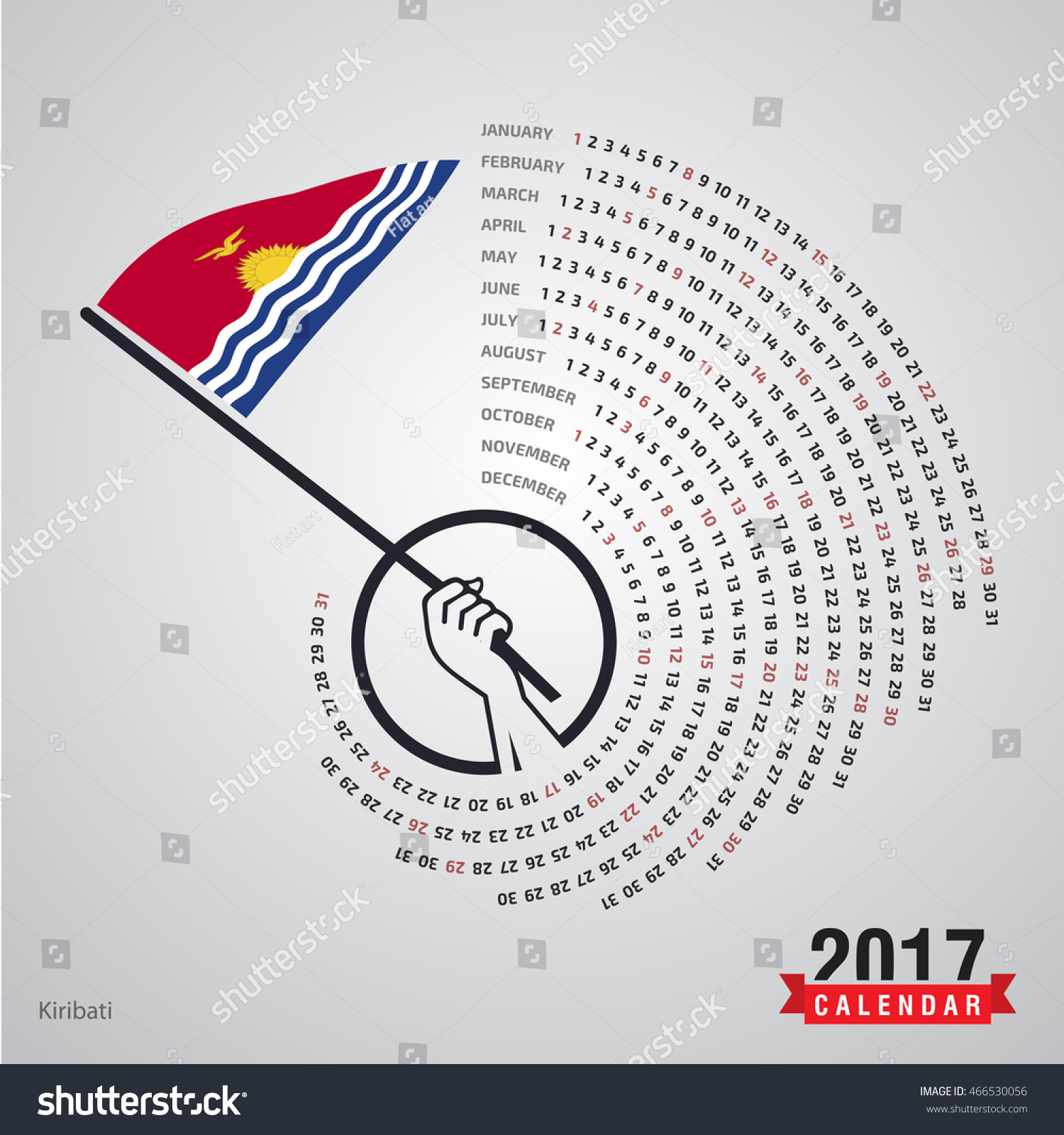 2017 Calendar Kiribati Country Waving Flag Stock Vector (Royalty Free