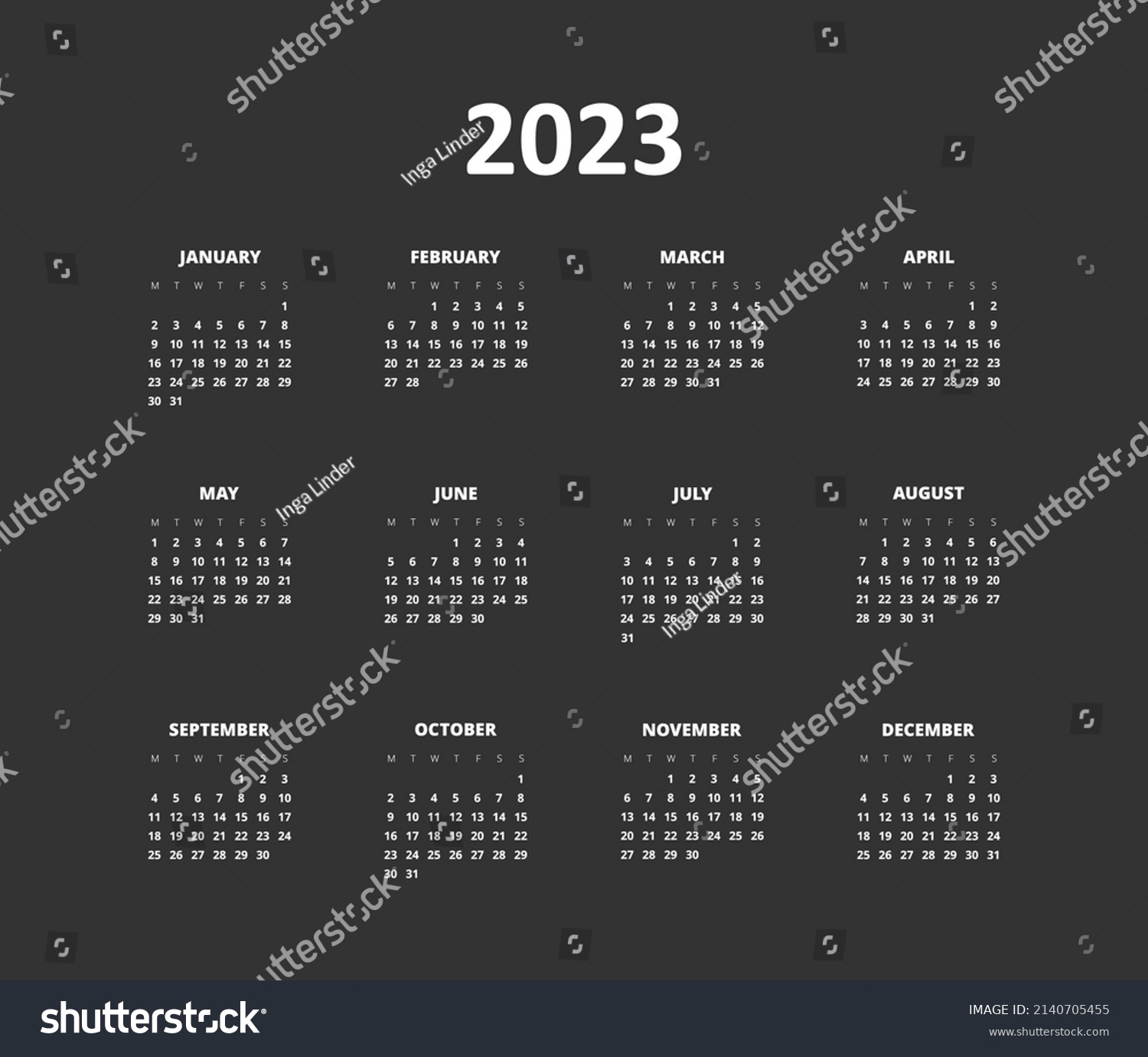 2023 Calendar On Dark Black Background Stock Vector (Royalty Free ...