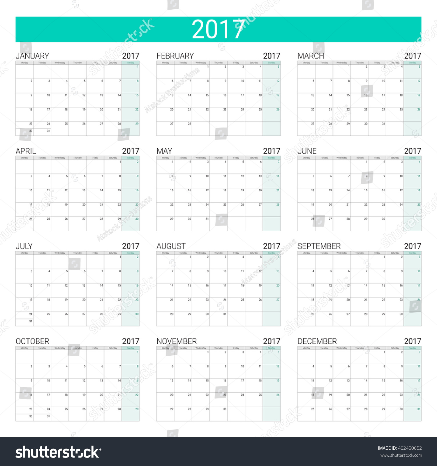 2017 Calendar (Or Desk Planner), 12 Month Set Stock Vector Illustration ...