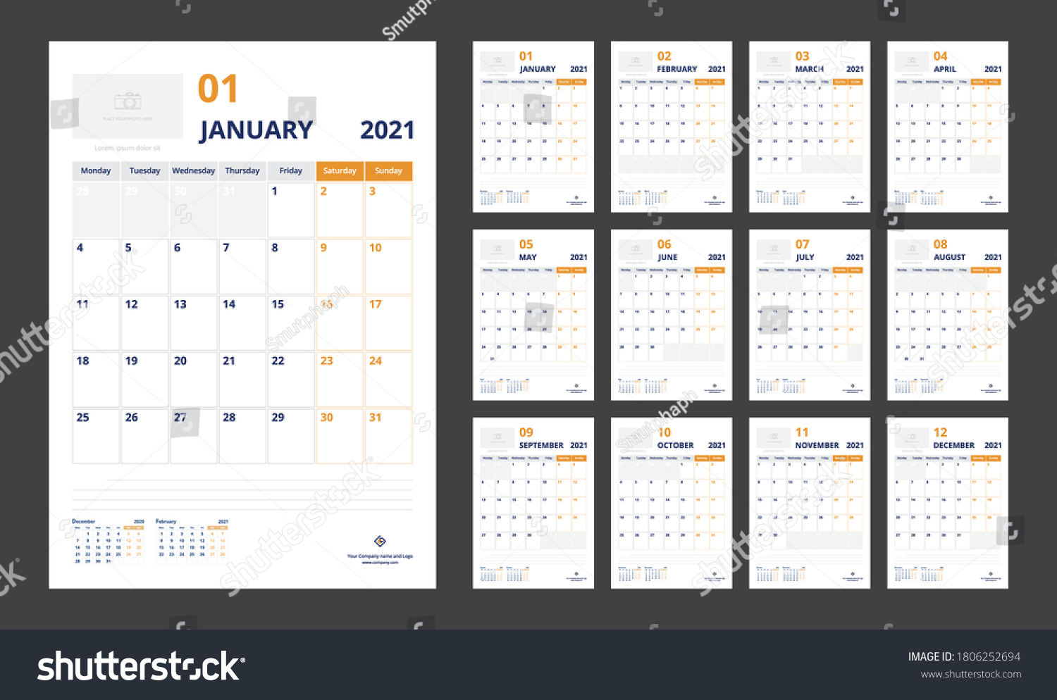 2021 Calendar Planner Set Template Corporate Stock Vector (Royalty Free ...