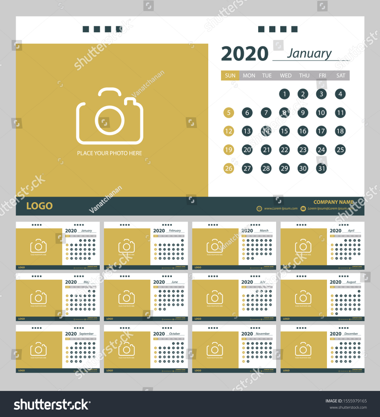 2020 Calendar Planner Template Design Vector Stock Vector (Royalty Free ...