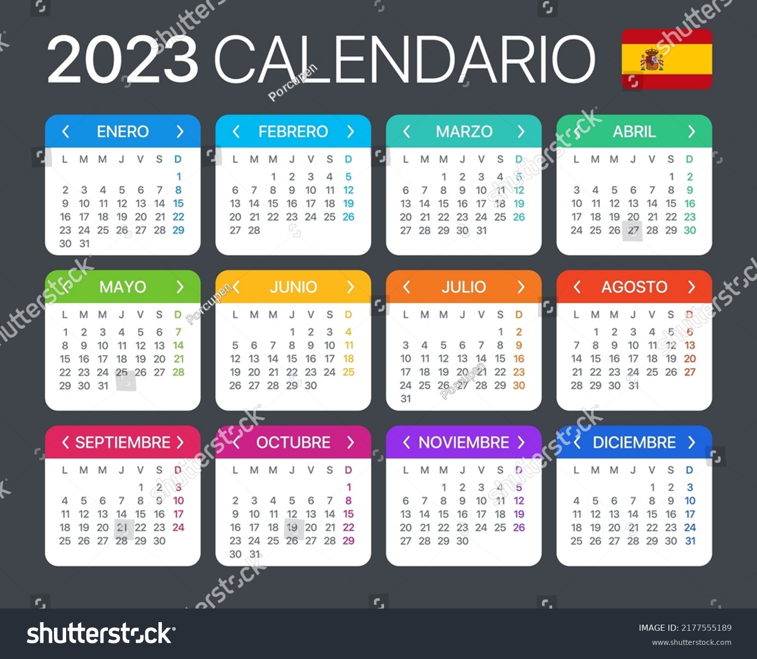 2023 Calendar Spanish Version Vector Template Stock Vector (Royalty