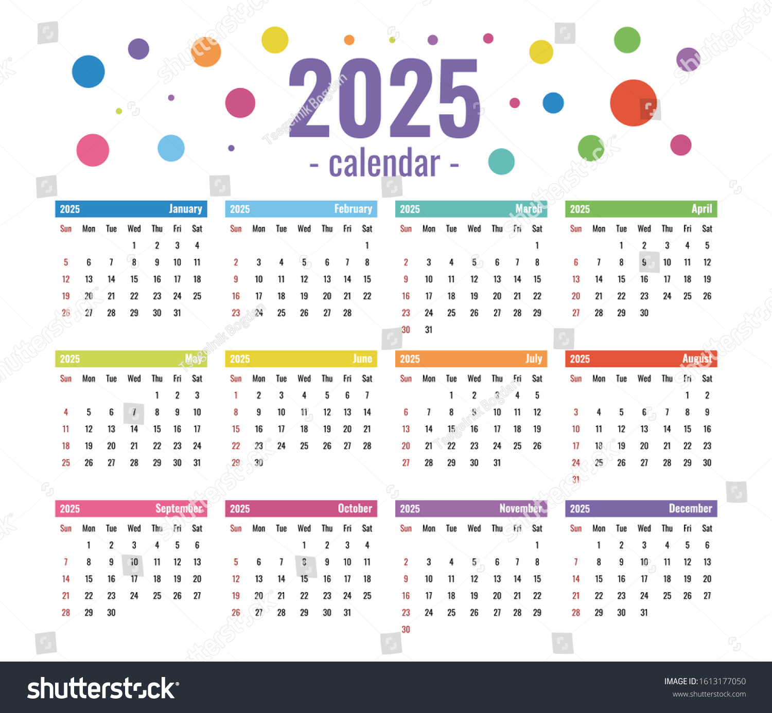 2025 Calendar Template Everyday Use Colorful