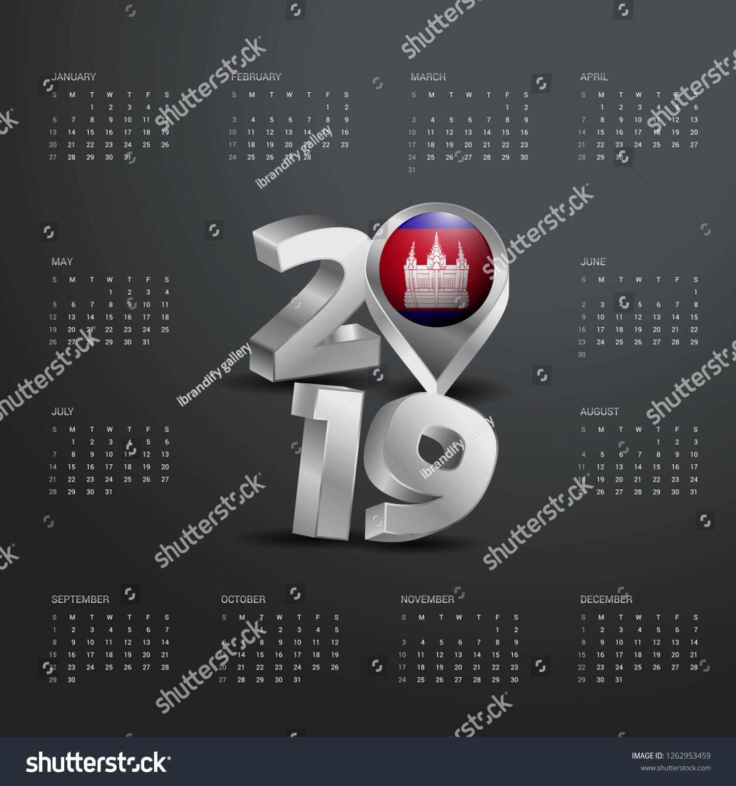 2019 Calendar Template Grey Typography Cambodia Stock Vector (Royalty ...