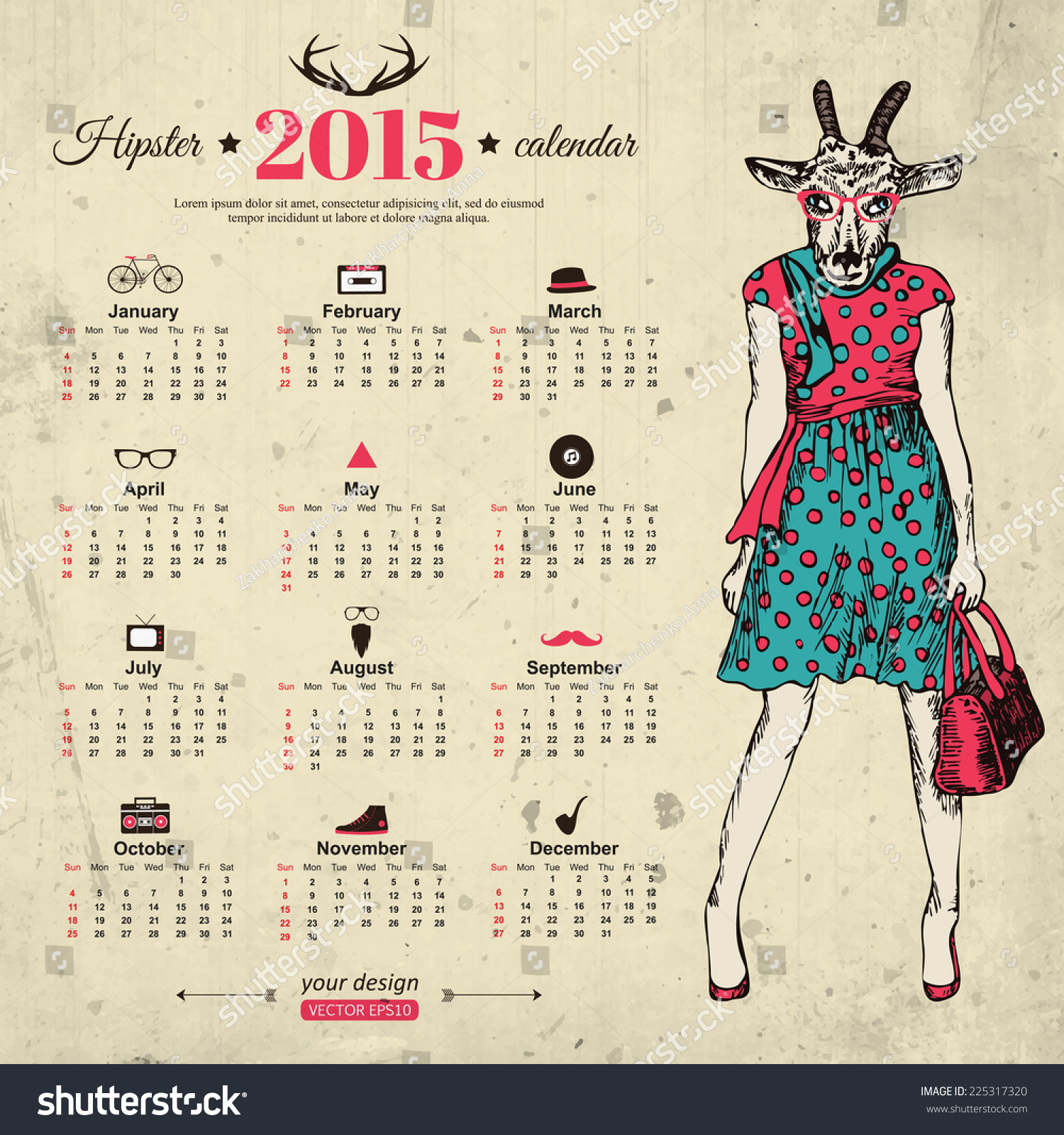Illustration Calendar Design : Calendar template hipster design year stock vector Illustration Calendar Design : Calendar template hipster design year stock vector