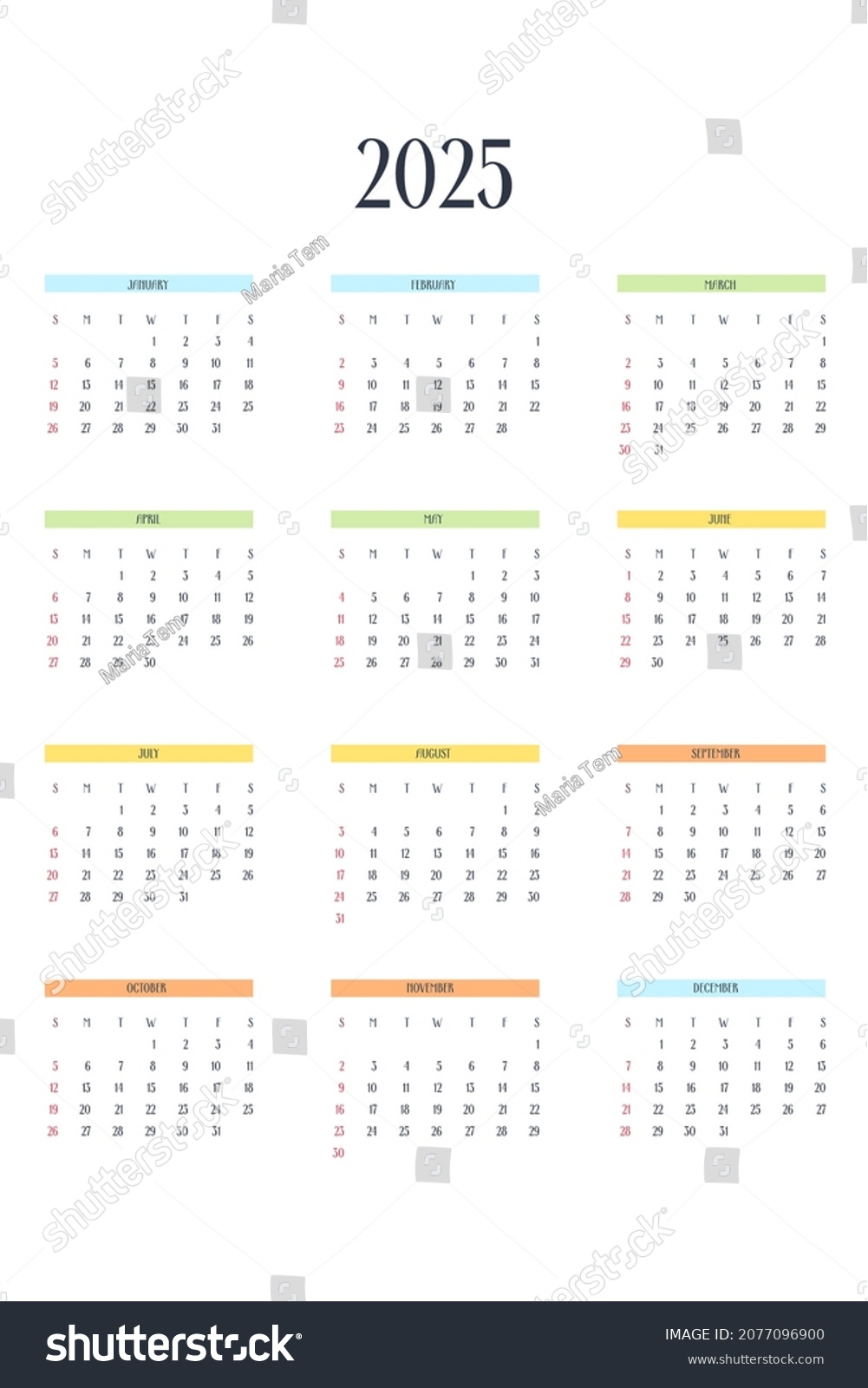 2025 Calendar Template Classic Strict Style Stock Vector (Royalty Free ...