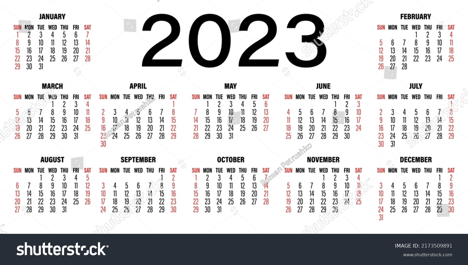 2023 Calendar Year Calendar Template 2023 Stock Vector (Royalty Free ...