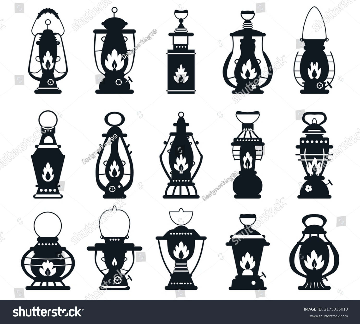 Camping Lantern Set Vector Silhouettes Stock Vector (Royalty Free ...